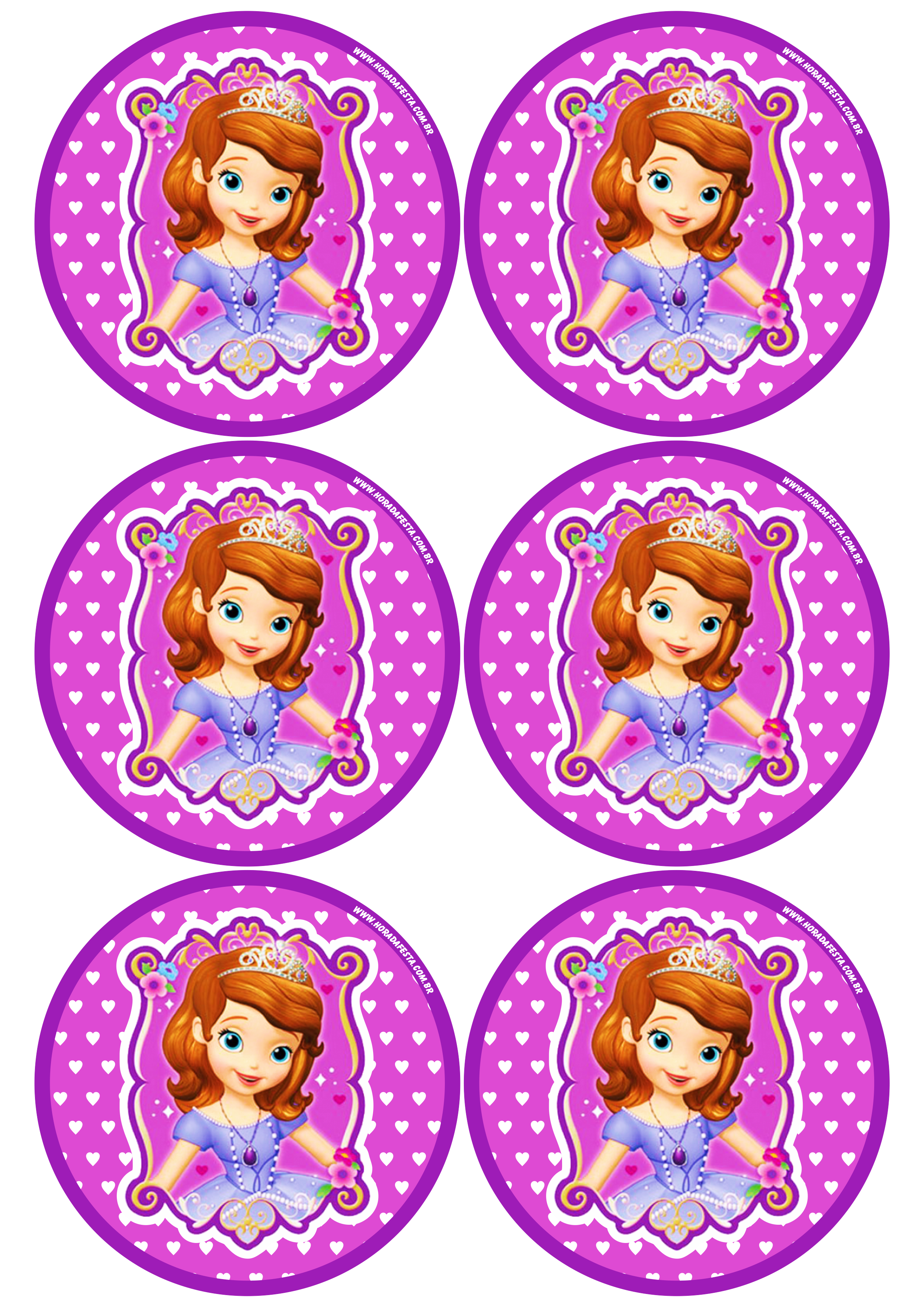 Princesa Sofia adesivo redondo tag sticker painel festa de aniversário infantil menina 6 imagens png