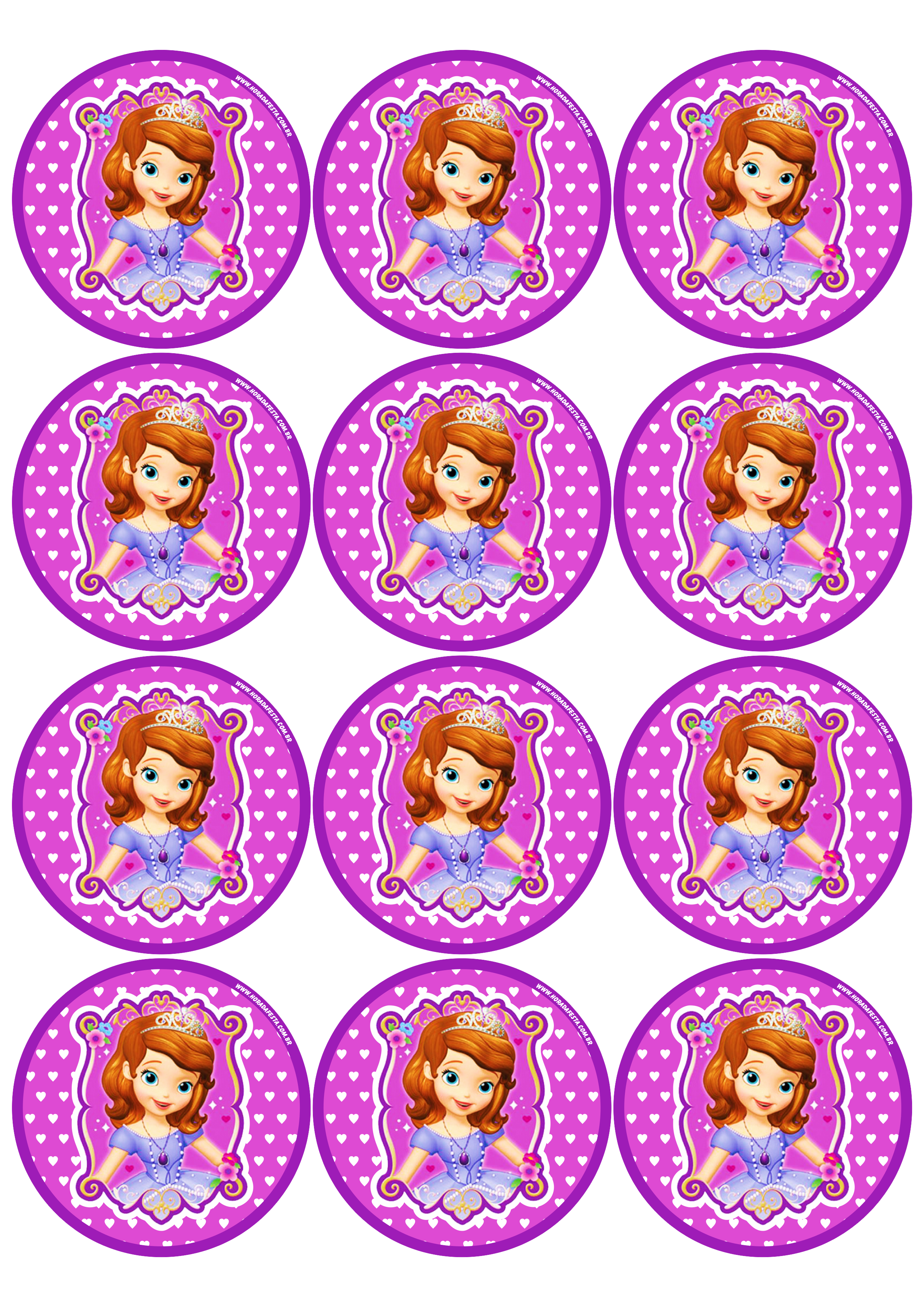 Princesa Sofia adesivo redondo tag sticker painel festa de aniversário infantil menina 12 imagens png