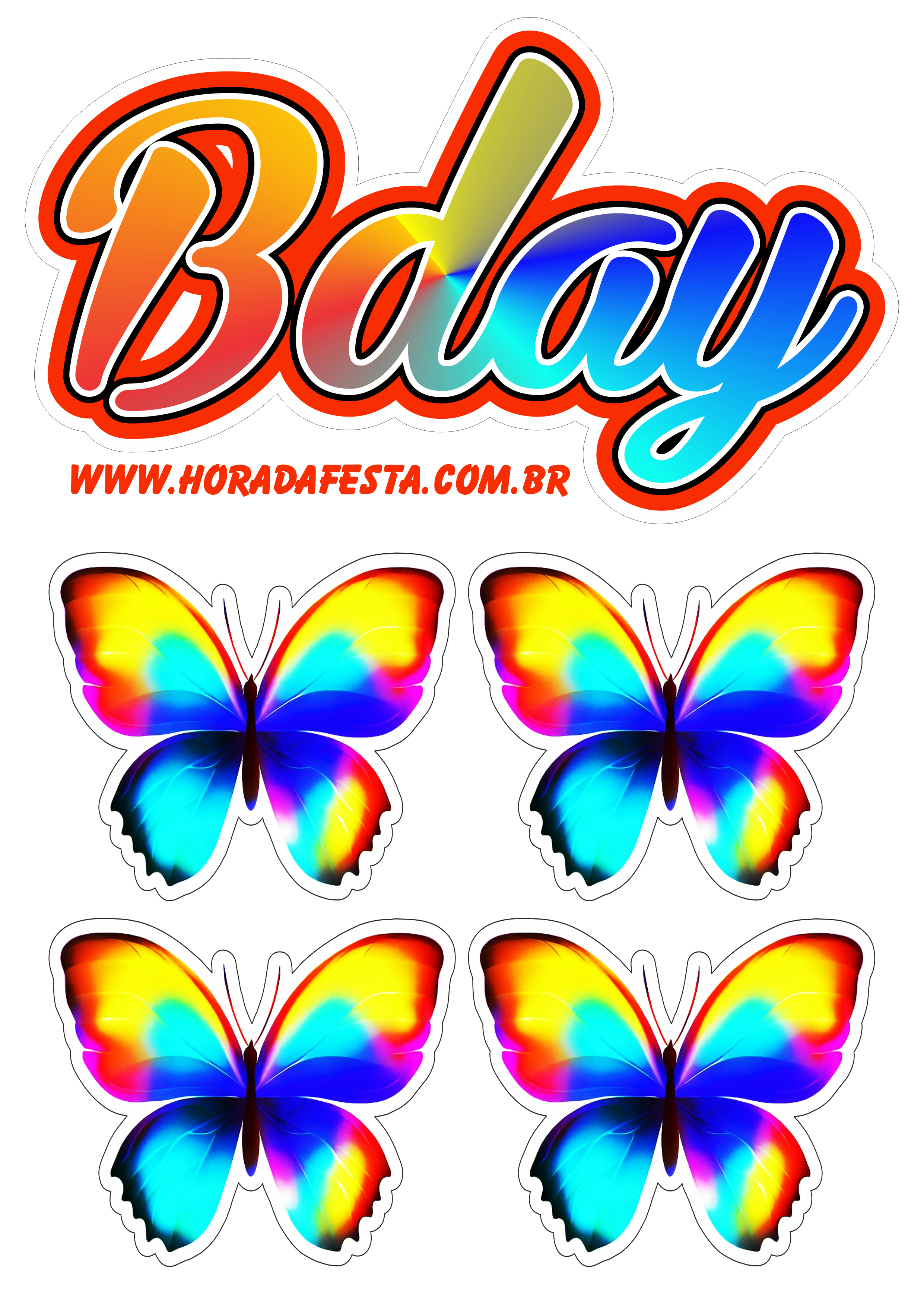Happy birthday Bday topo de bolo para imprimir borboletas coloridas png