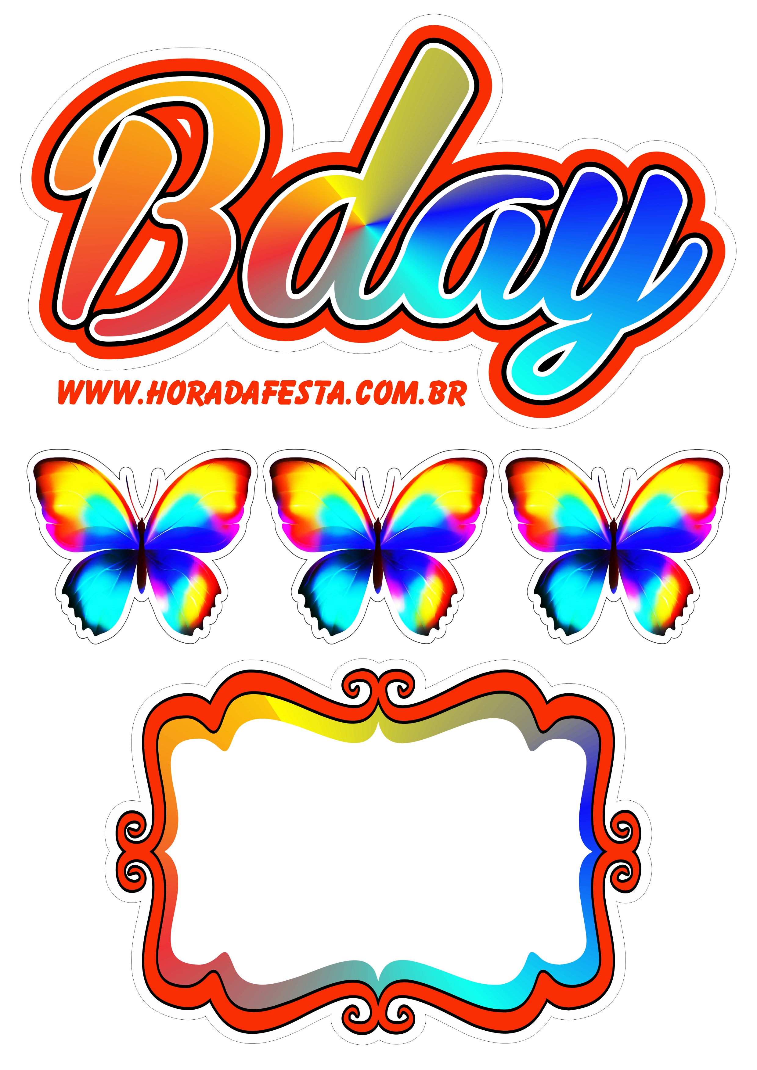 Happy birthday Bday topo de bolo para imprimir borboletas coloridas fazendo a nossa festa design png