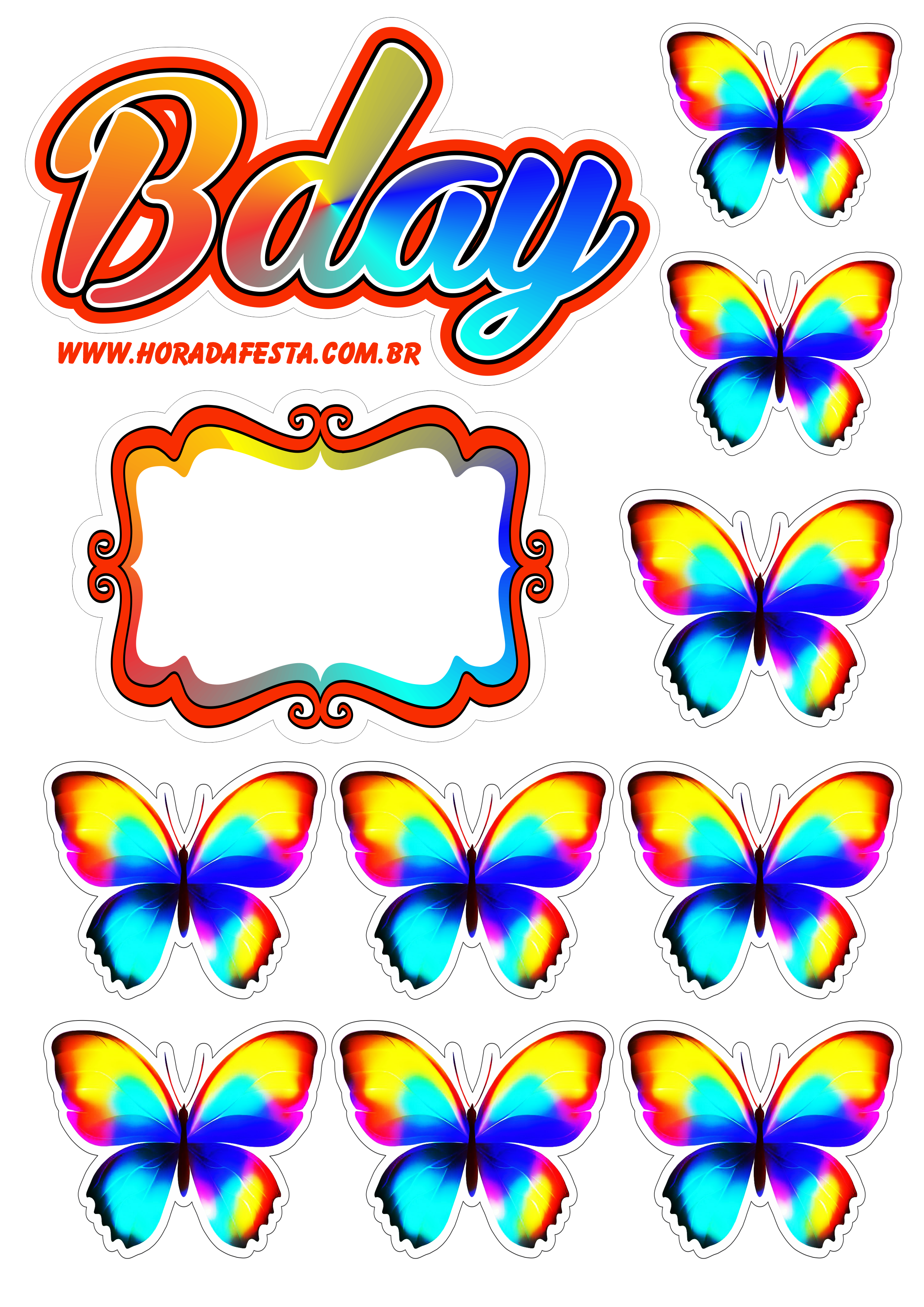 Happy birthday Bday topo de bolo para imprimir borboletas coloridas fazendo a nossa festa design artigos de papelaria png