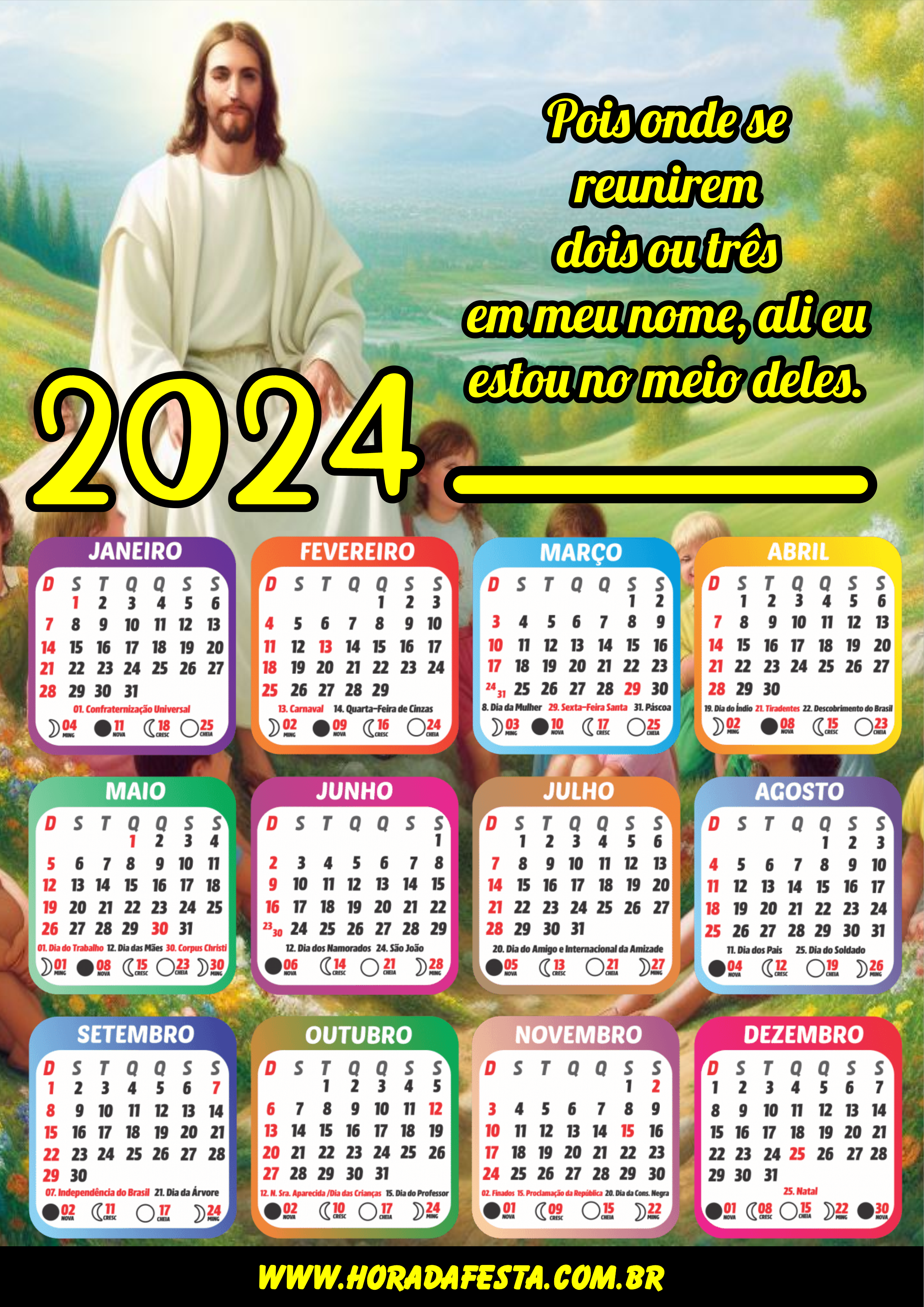 Calendário 2024 Jesus Cristo frases bíblicas png