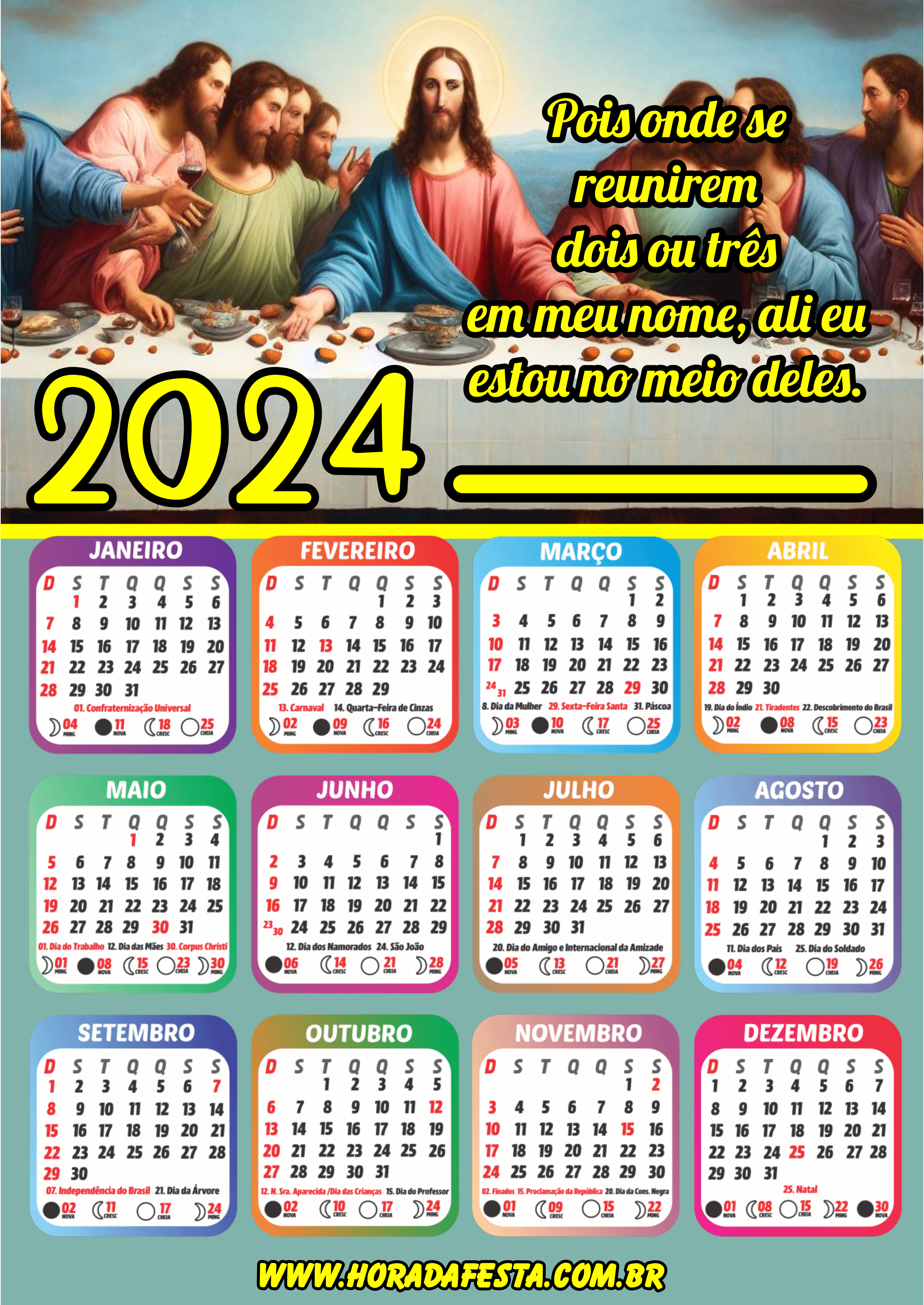 Calendário 2024 Jesus Cristo frases bíblicas artigos de papelaria religioso santa ceia png