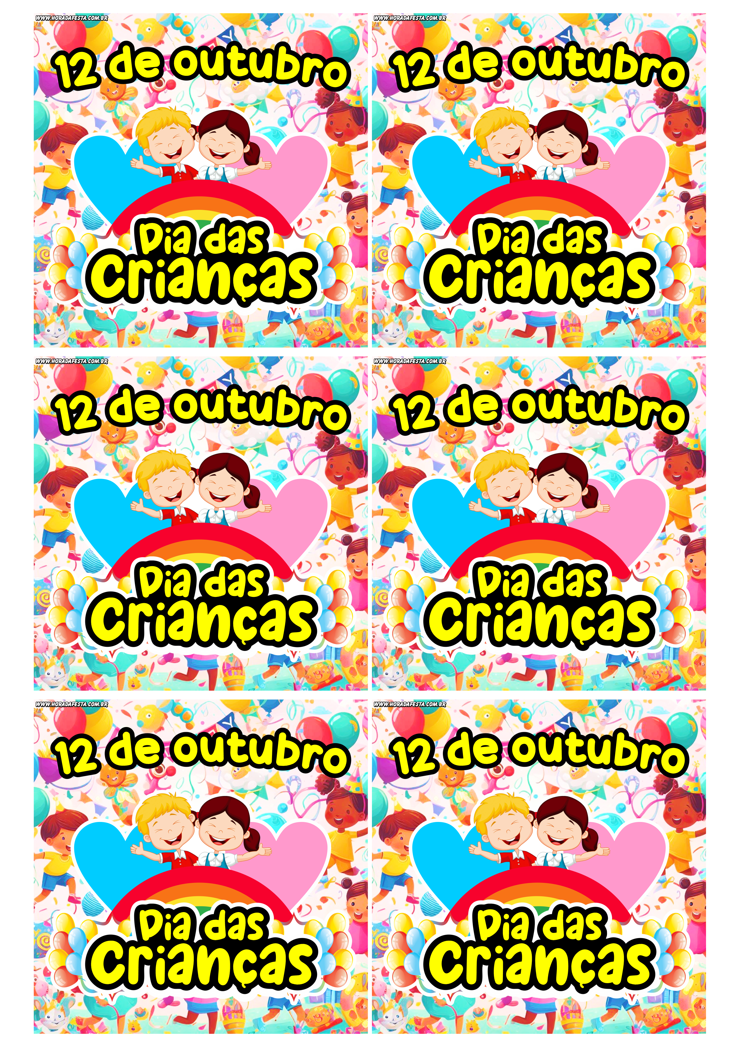 Dia das crianças 12 de outubro adesivo tag sticker etiqueta para decoração quadrado 2 imagens png