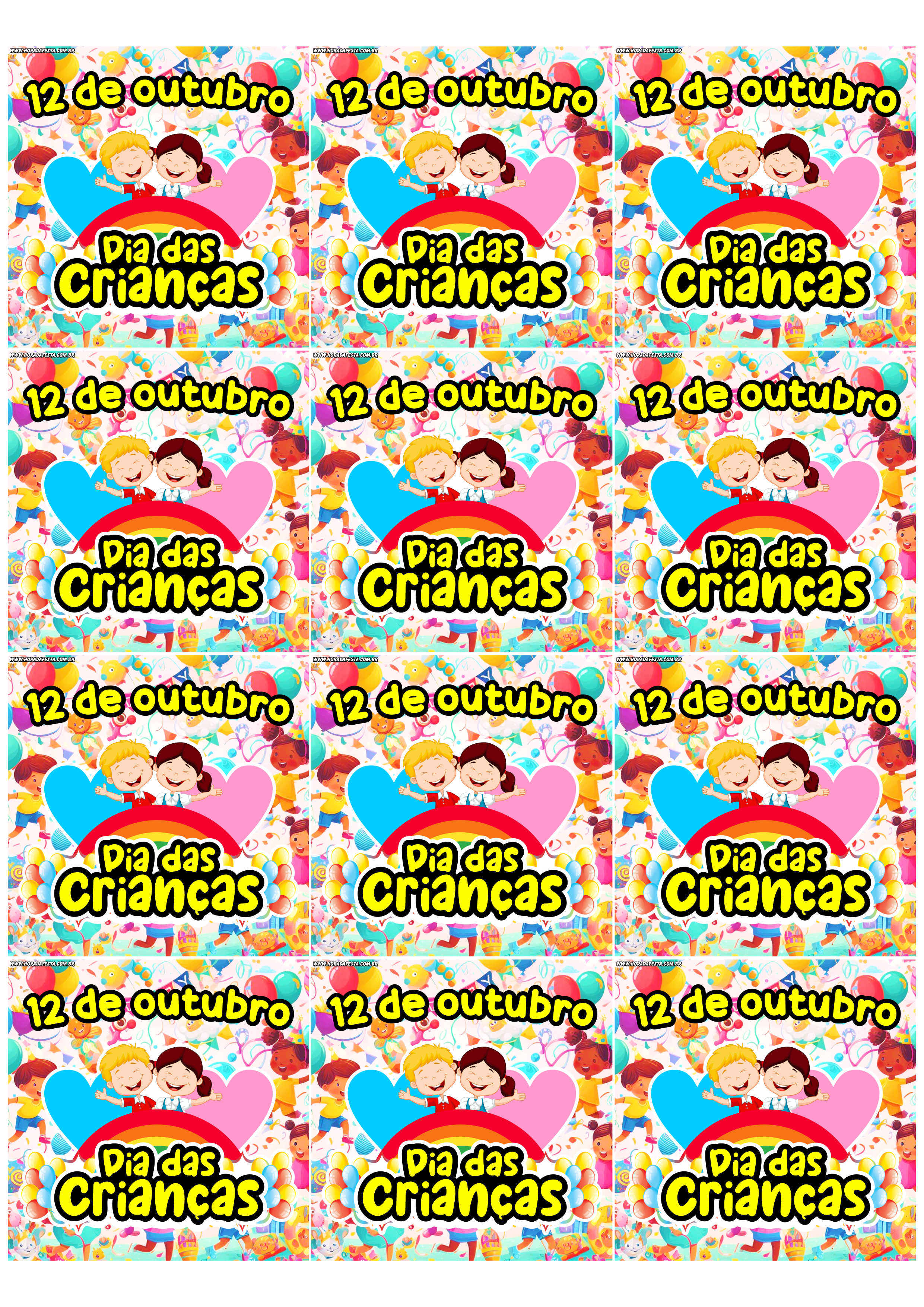 Dia das crianças 12 de outubro adesivo tag sticker etiqueta para decoração quadrado 12 imagens png