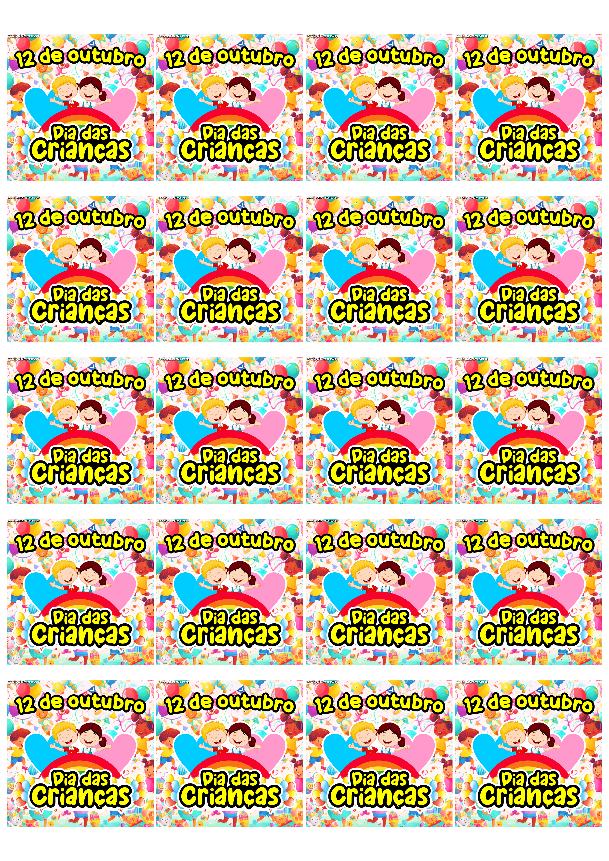 Dia das crianças 12 de outubro adesivo tag sticker etiqueta para decoração quadrado 20 imagens png