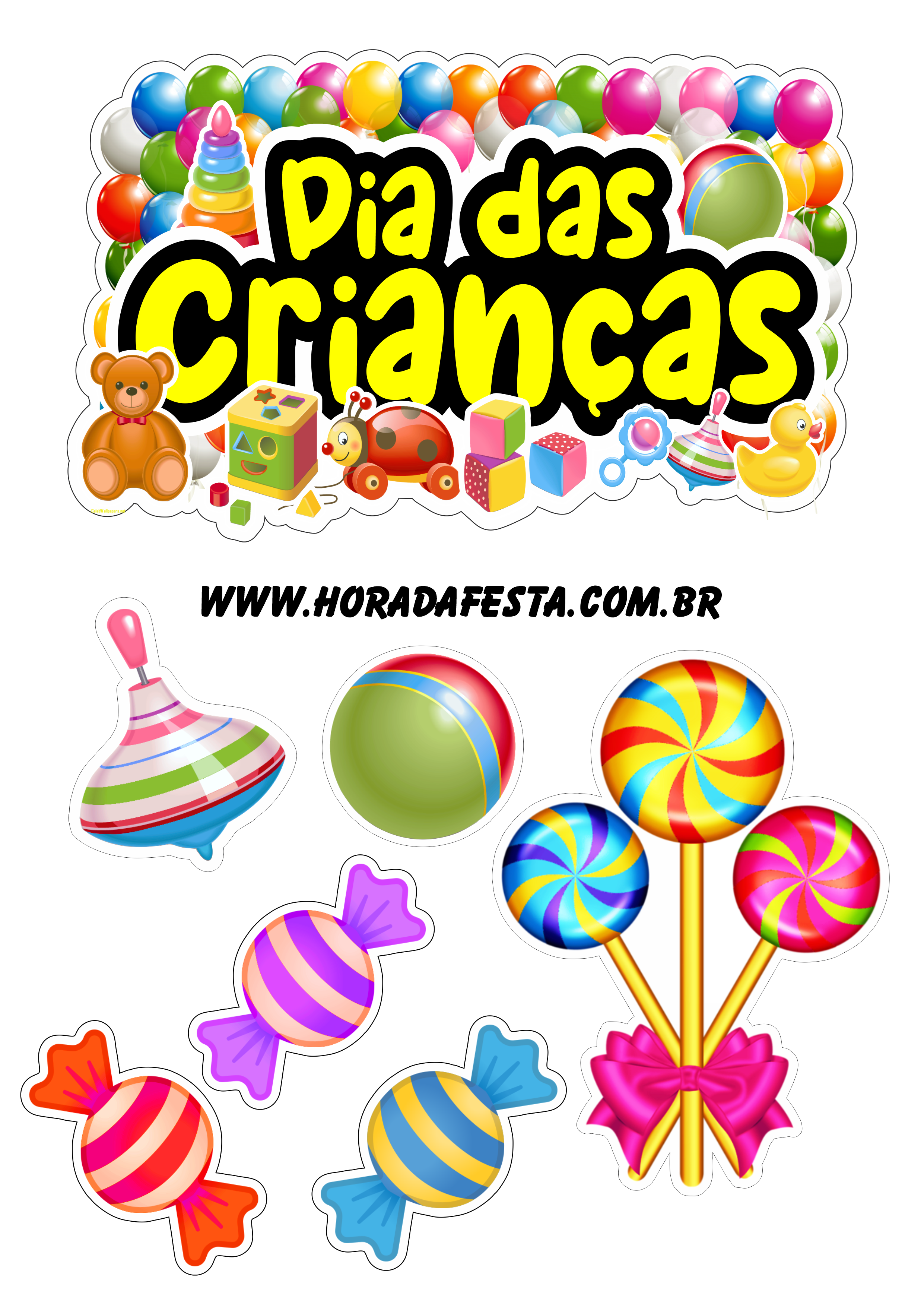12 de outubro dia das crianças topo de bolo festinha decoração presentes balões e doces fazendo a nossa festa pirulito png