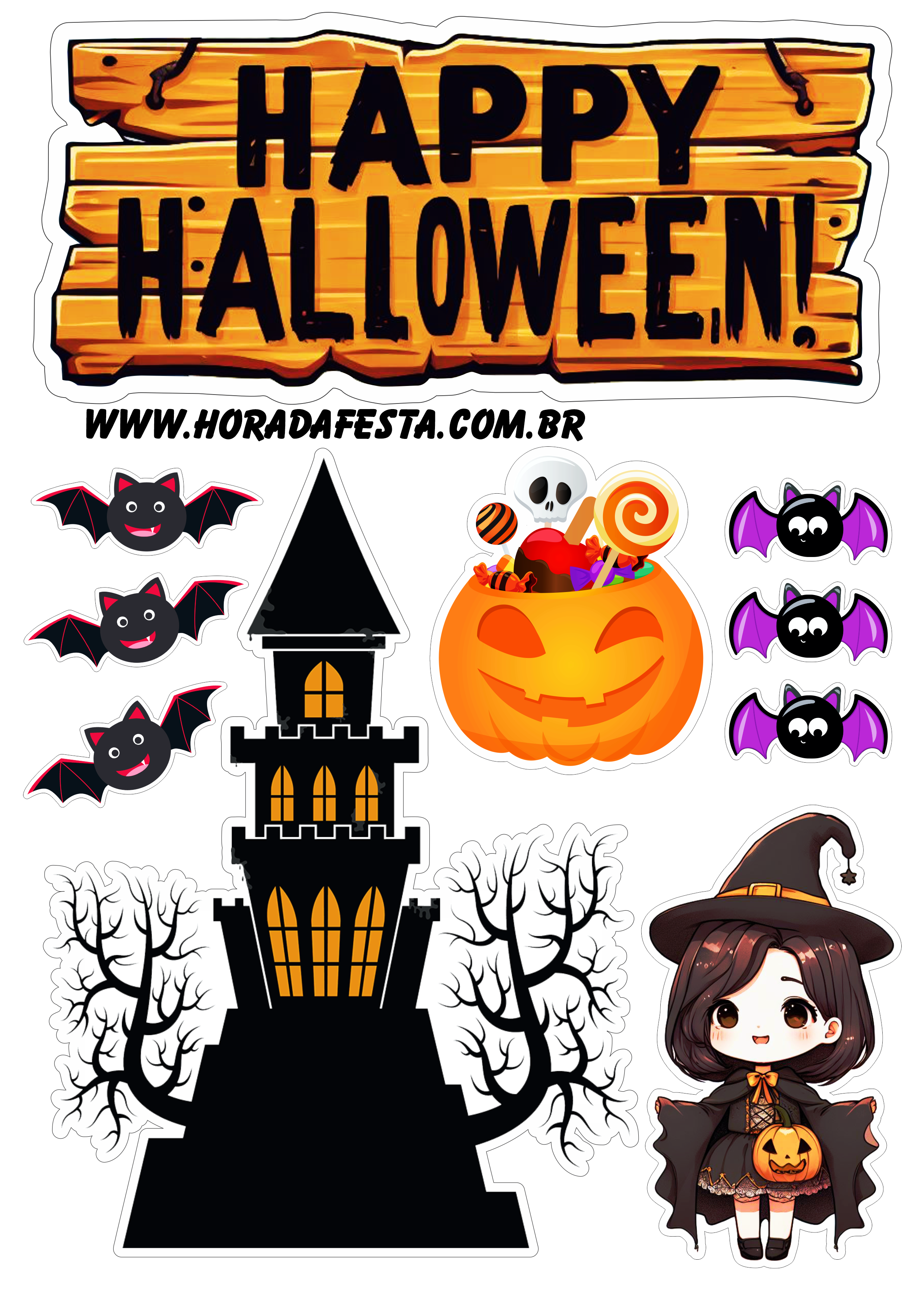 Topo de bolo Halloween Bruxa 5 - Fazendo a Nossa Festa