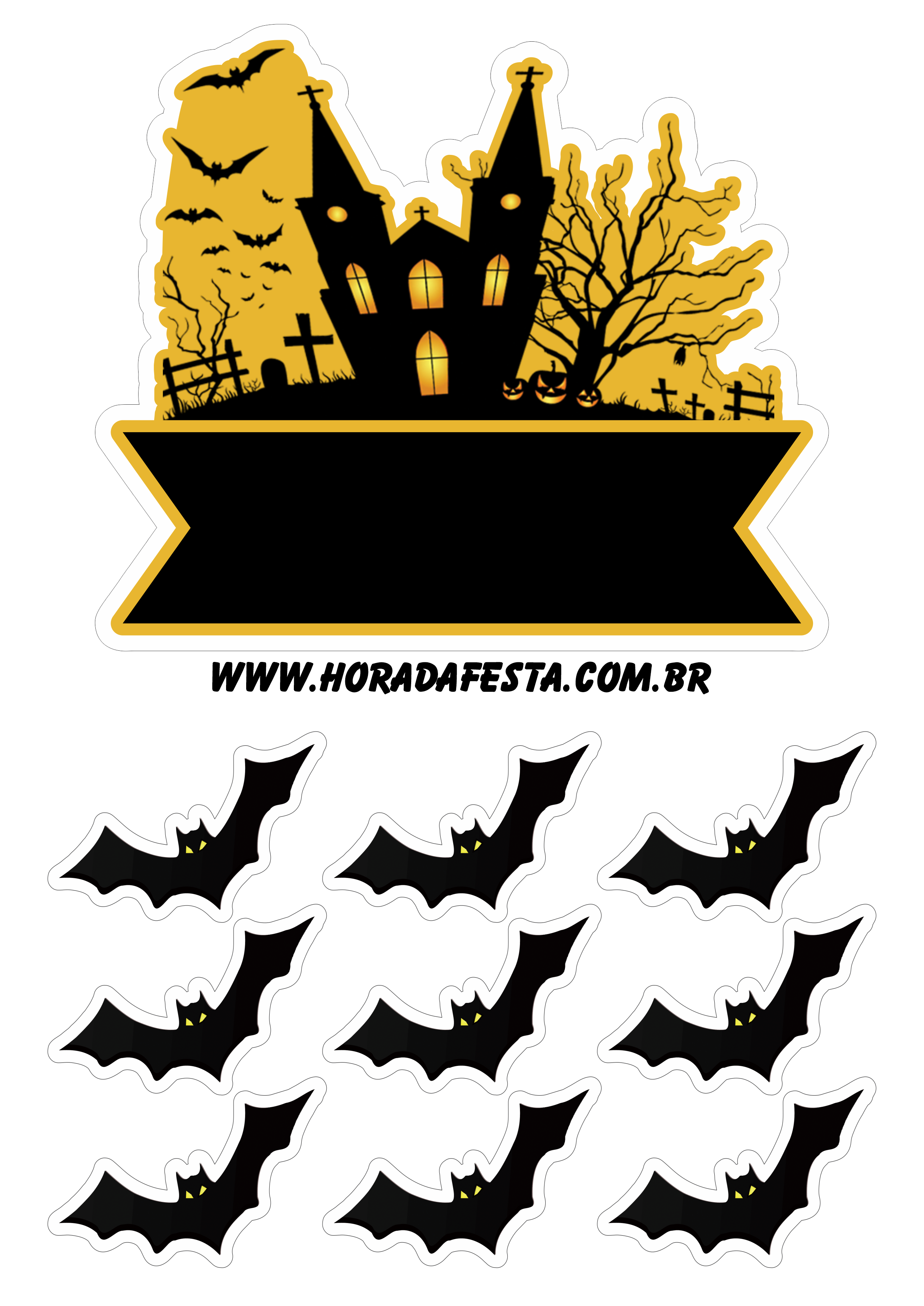 Halloween topo de bolo decoração dia das bruxas castelo assustador com morcegos png