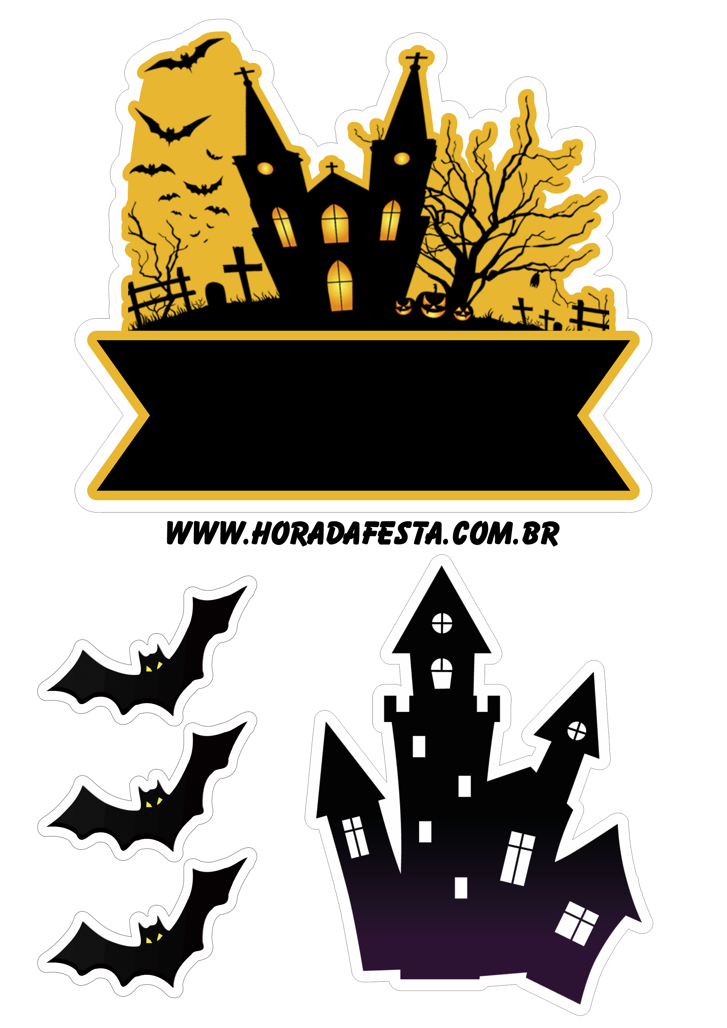 Halloween topo de bolo decoração dia das bruxas castelo assustador com morcegos fazendo a nossa festa png