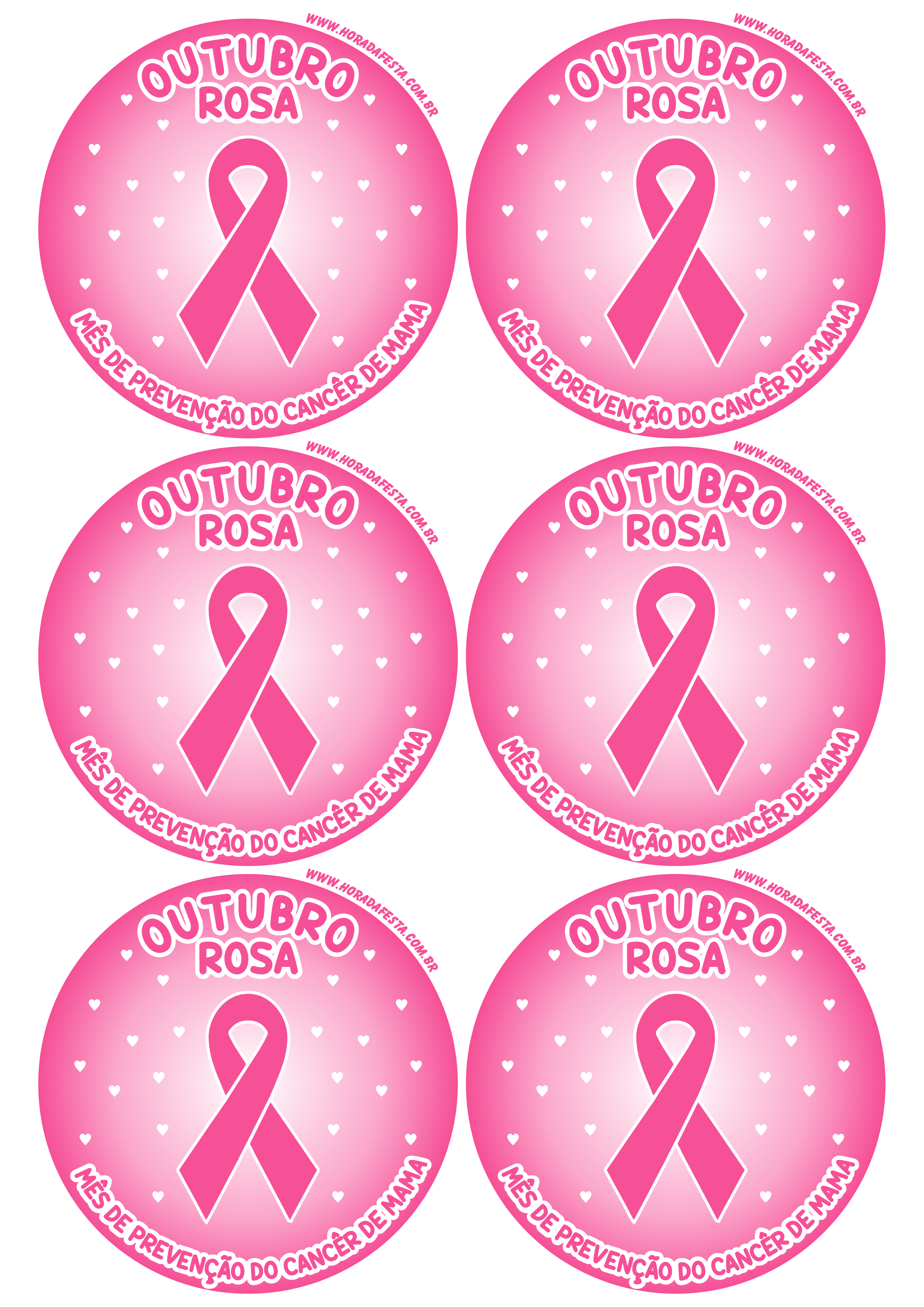 Outubro rosa mês de prevenção do câncer de mama adesivo redondo tag sticker 6 imagens png