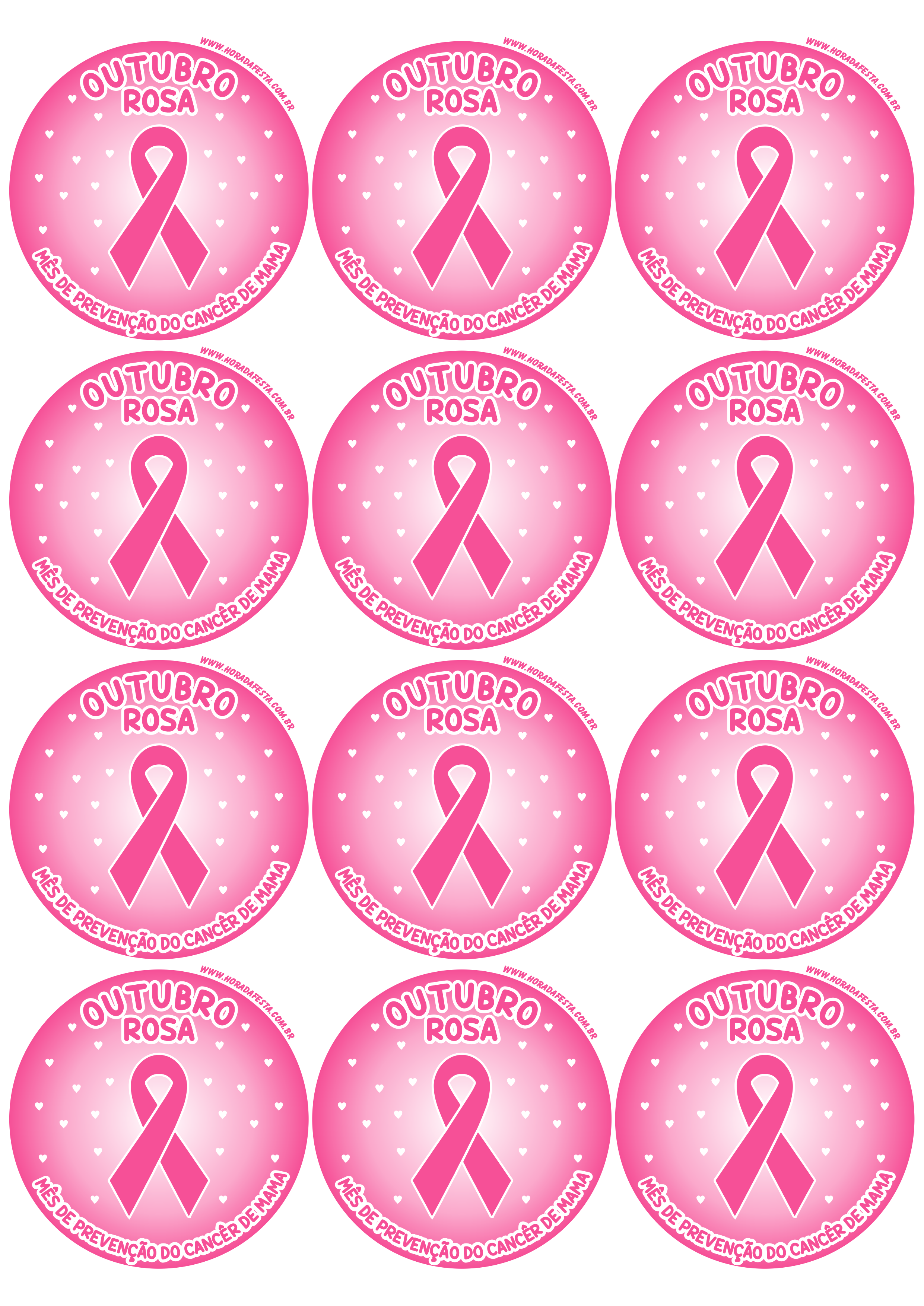 Outubro rosa mês de prevenção do câncer de mama adesivo redondo tag sticker 12 imagens png