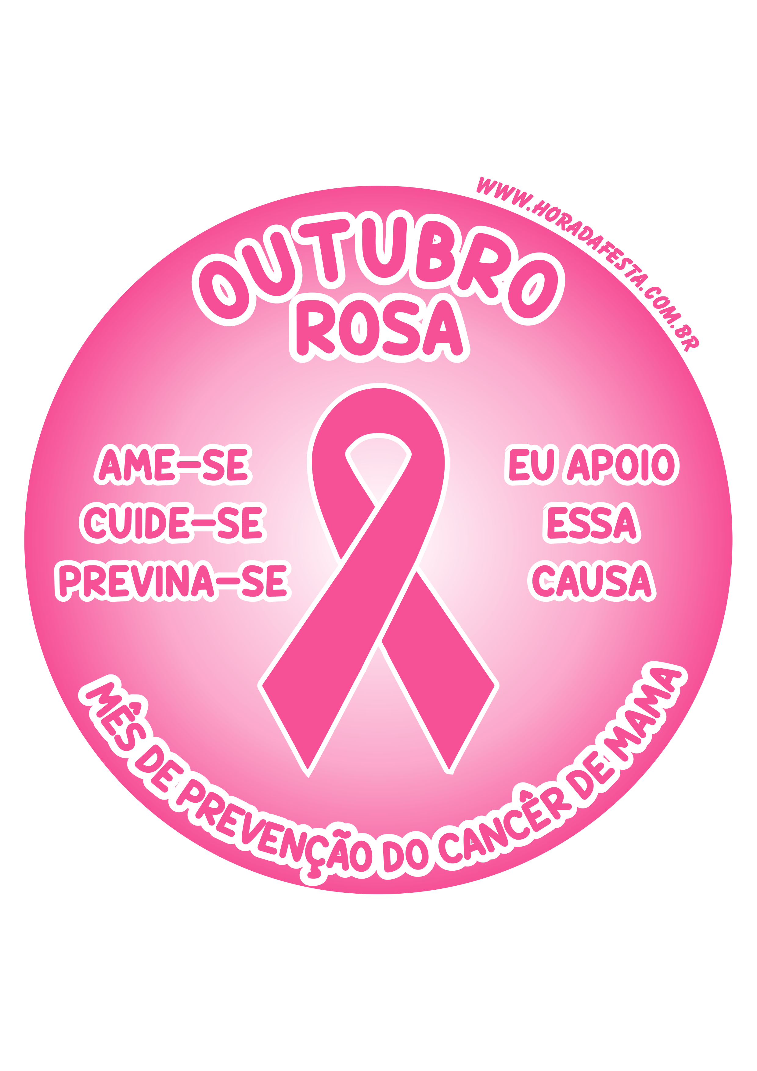 Outubro rosa mês de prevenção do câncer de mama ame-se cuide-se previna-se eu apoio essa causa adesivo redondo tag sticker png