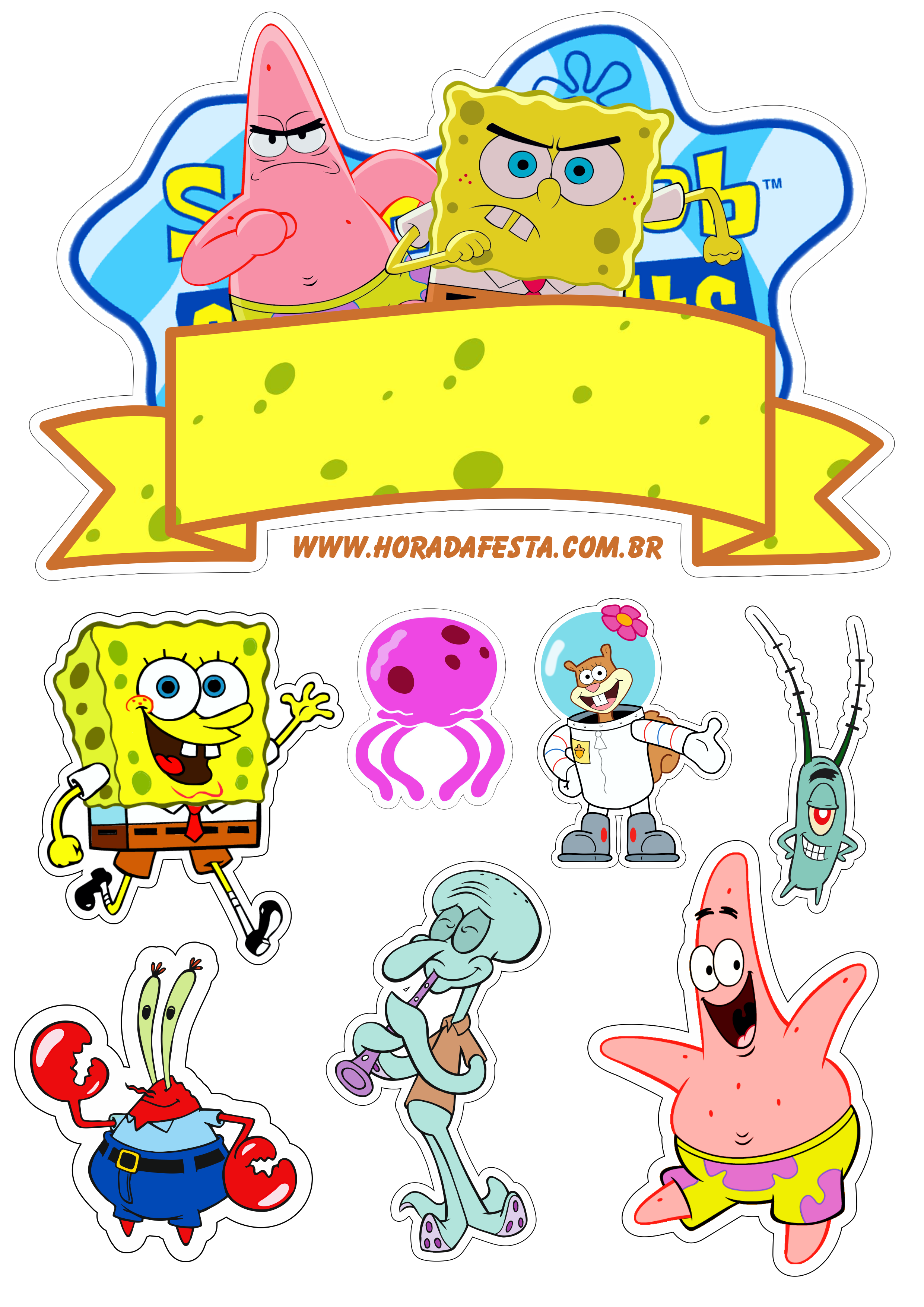 Bob esponja calça quadrada Spongebob Squarepants topo de bolo para imprimir png