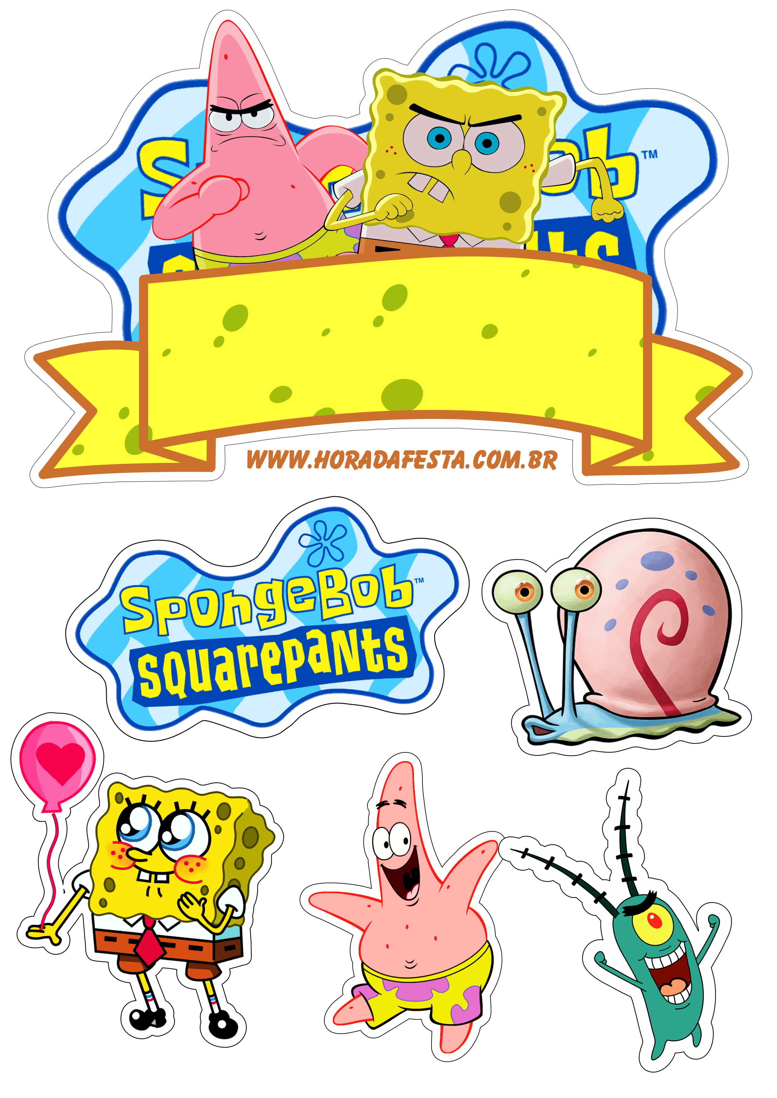 Bob esponja calça quadrada Spongebob Squarepants topo de bolo para imprimir festa pronta decoração png