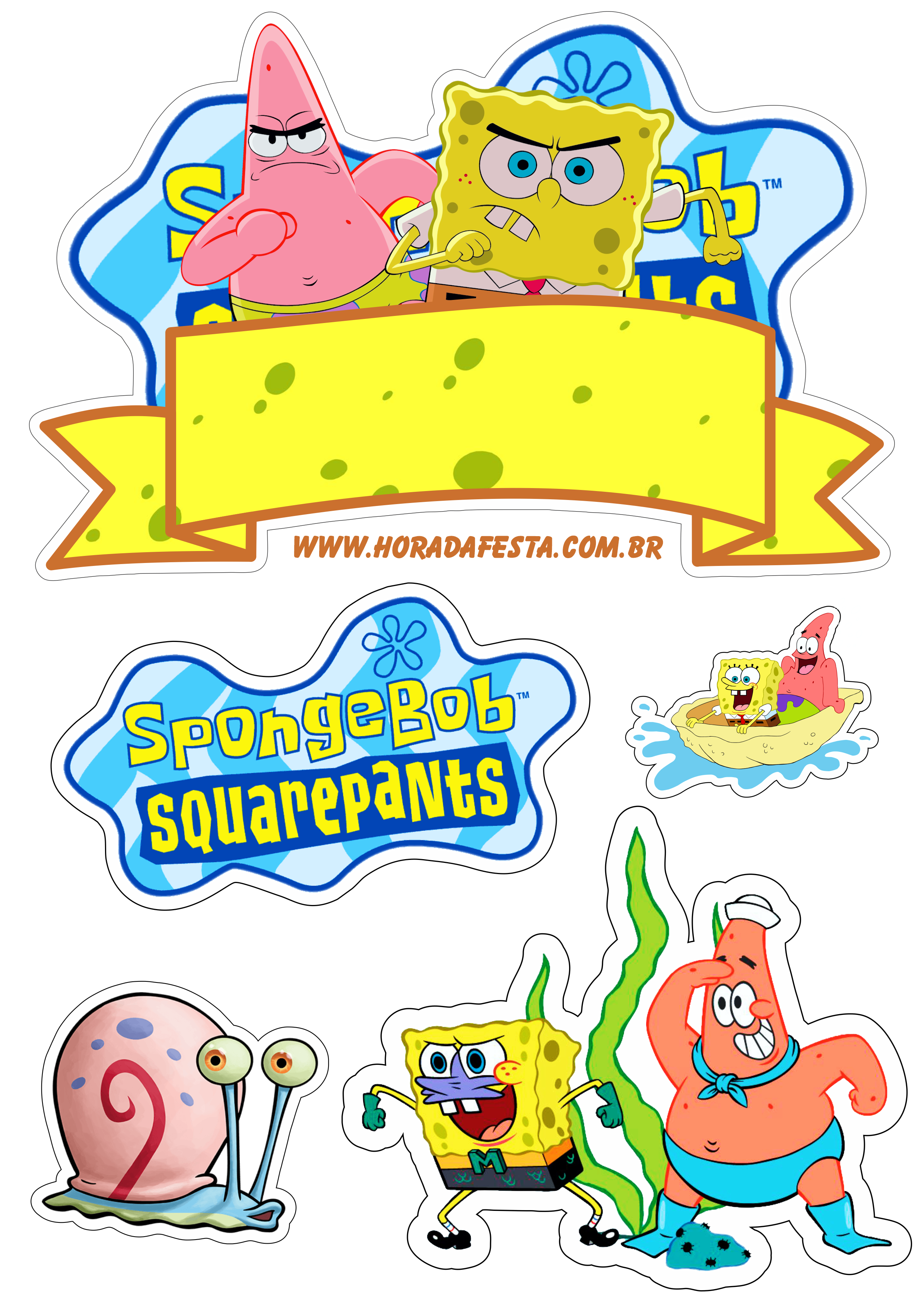 Bob esponja calça quadrada Spongebob Squarepants topo de bolo para imprimir festa pronta decoração artigos de papelaria png