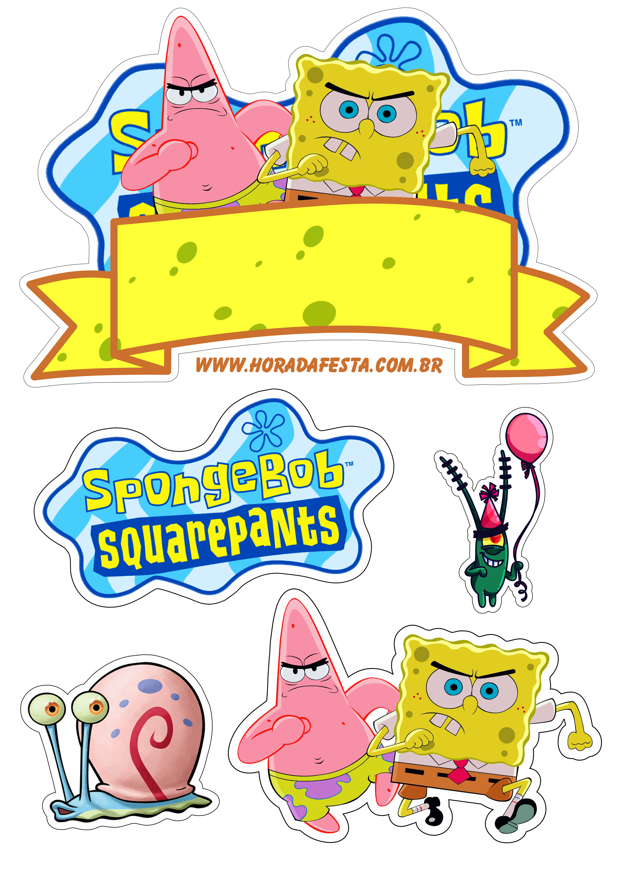 Bob esponja calça quadrada Spongebob Squarepants topo de bolo para imprimir festa pronta decoração renda extra png