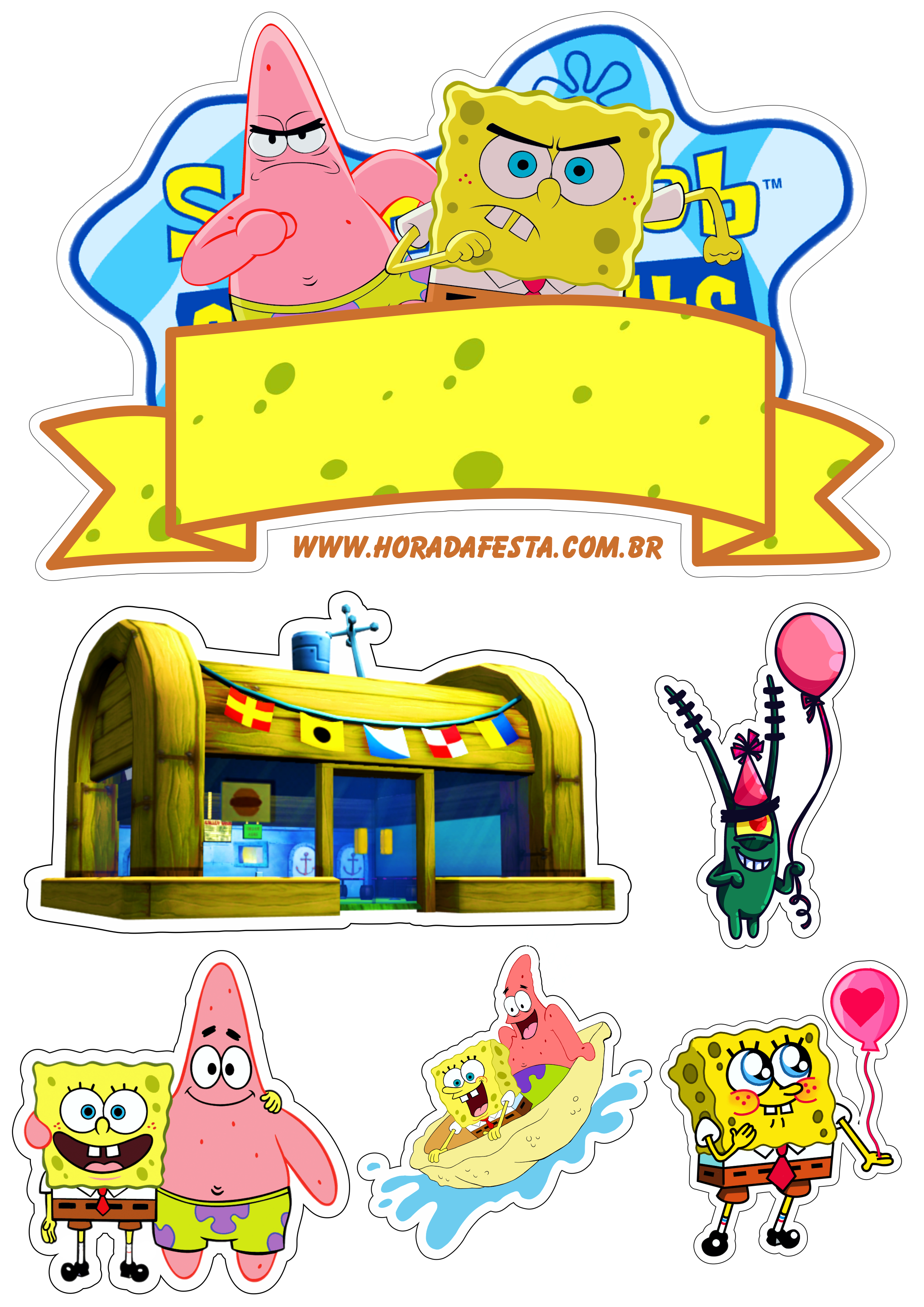 Bob esponja calça quadrada Spongebob Squarepants topo de bolo para imprimir festa pronta decoração personalizados para decorar png