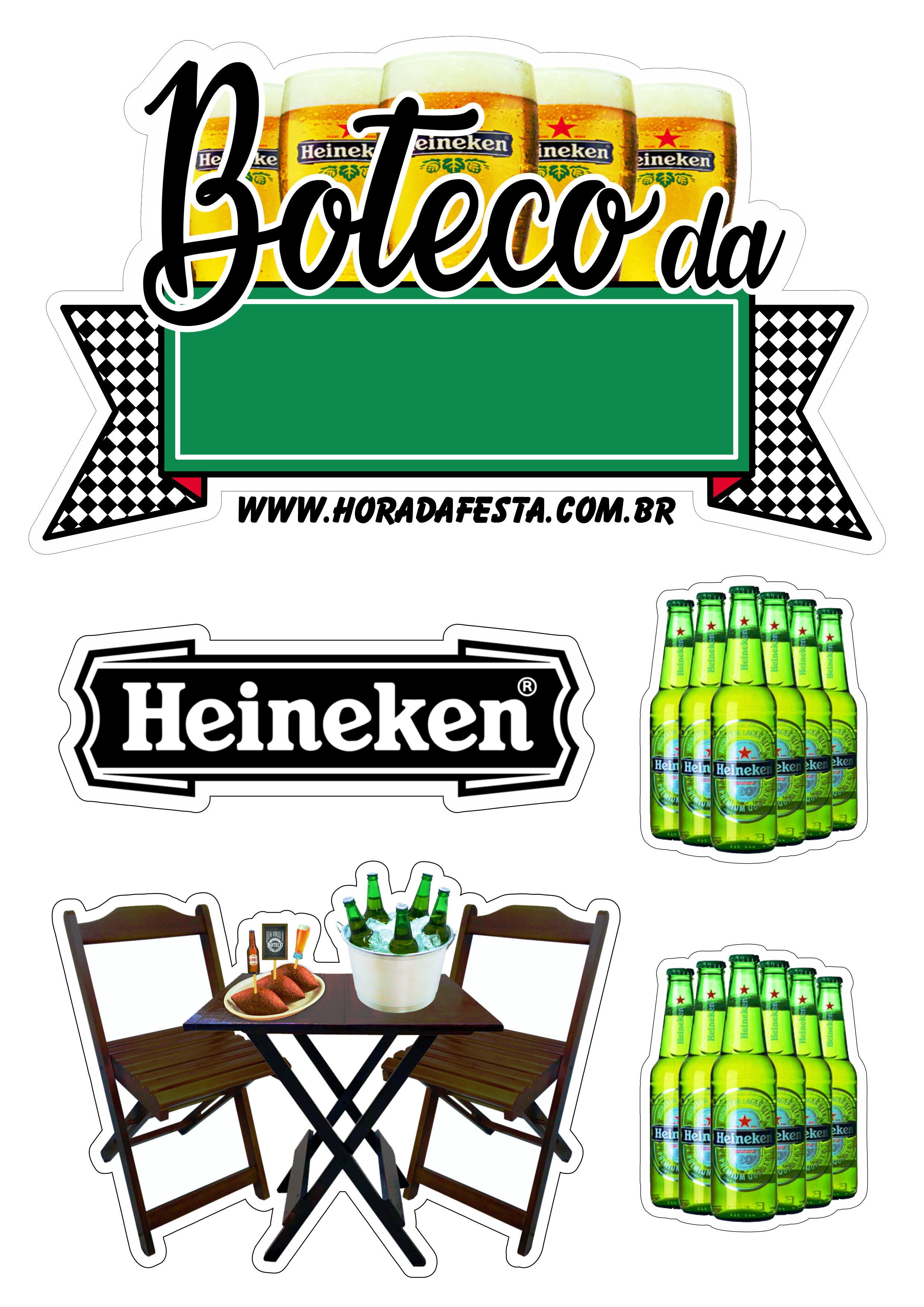 Topo de bolo boteco bebida heineken cerveja aniversário personalizado mesa de bar png