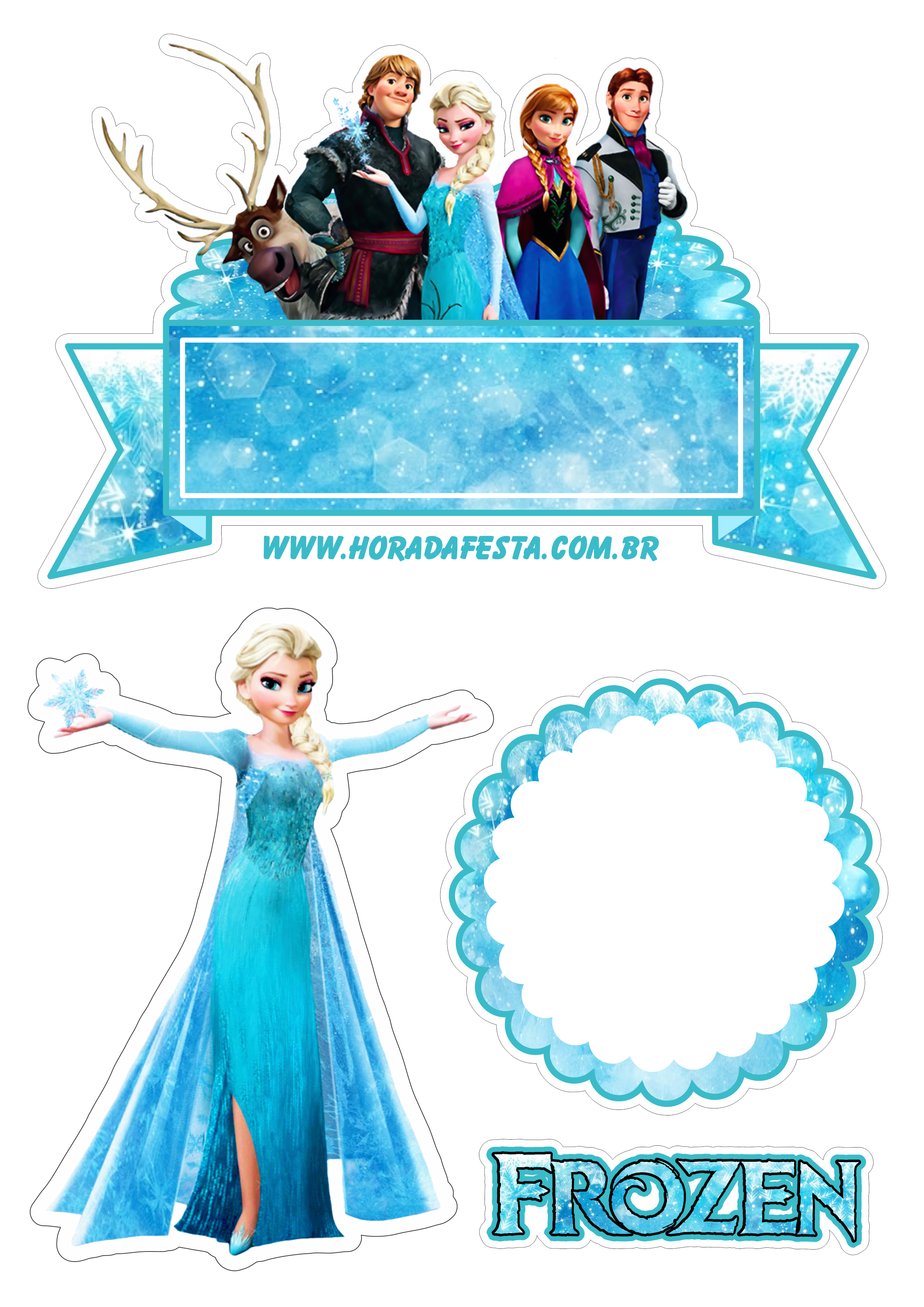 Frozen topo de bolo festa infantil personagens disney Elsa Anna Kristoff Sven e Olaf artigos de papelaria princesas png
