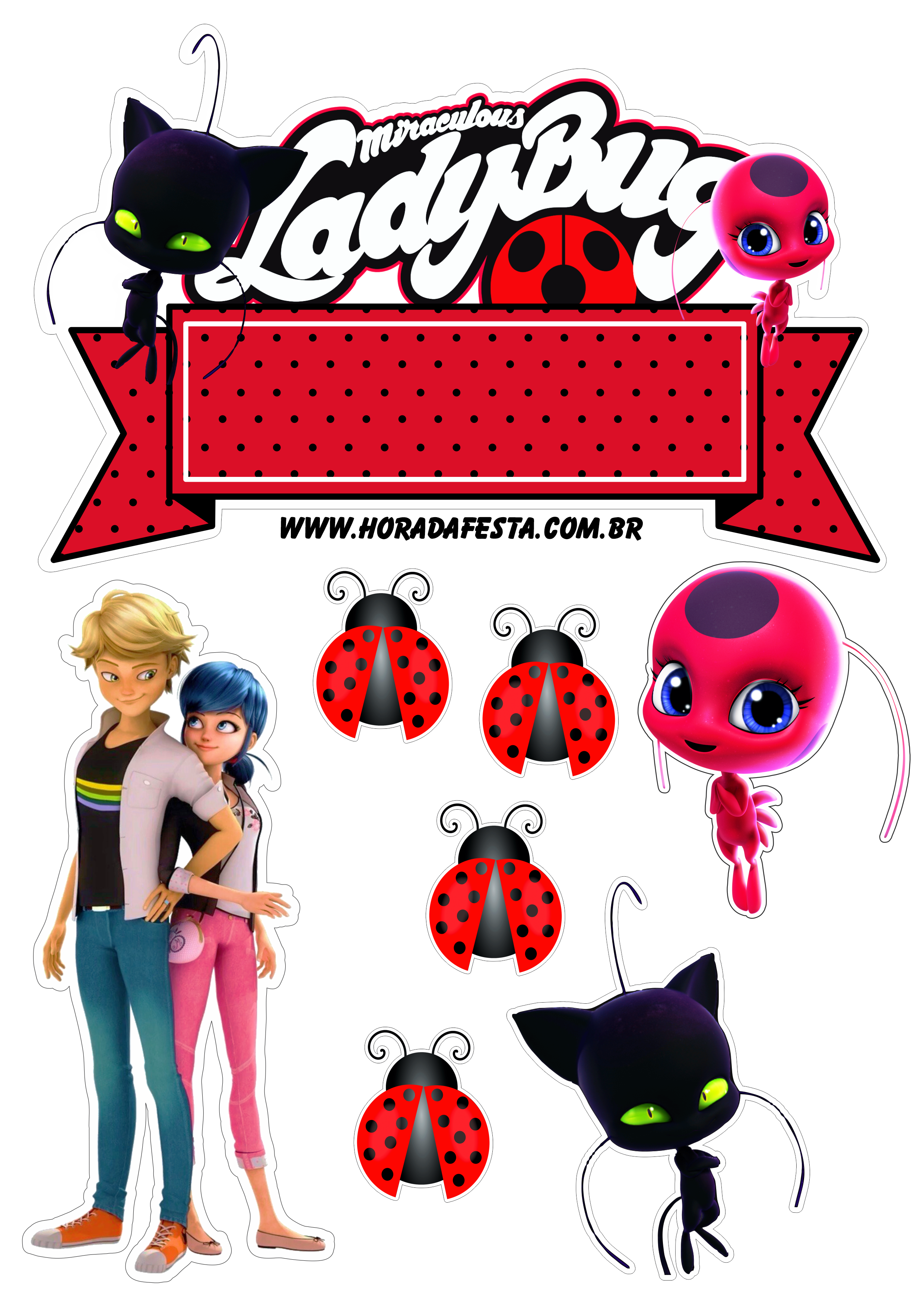 Miraculous Ladybug e cat noir topo de bolo festa de aniversário infantil  artes gráficas design fazendo a nossa festa decoração png