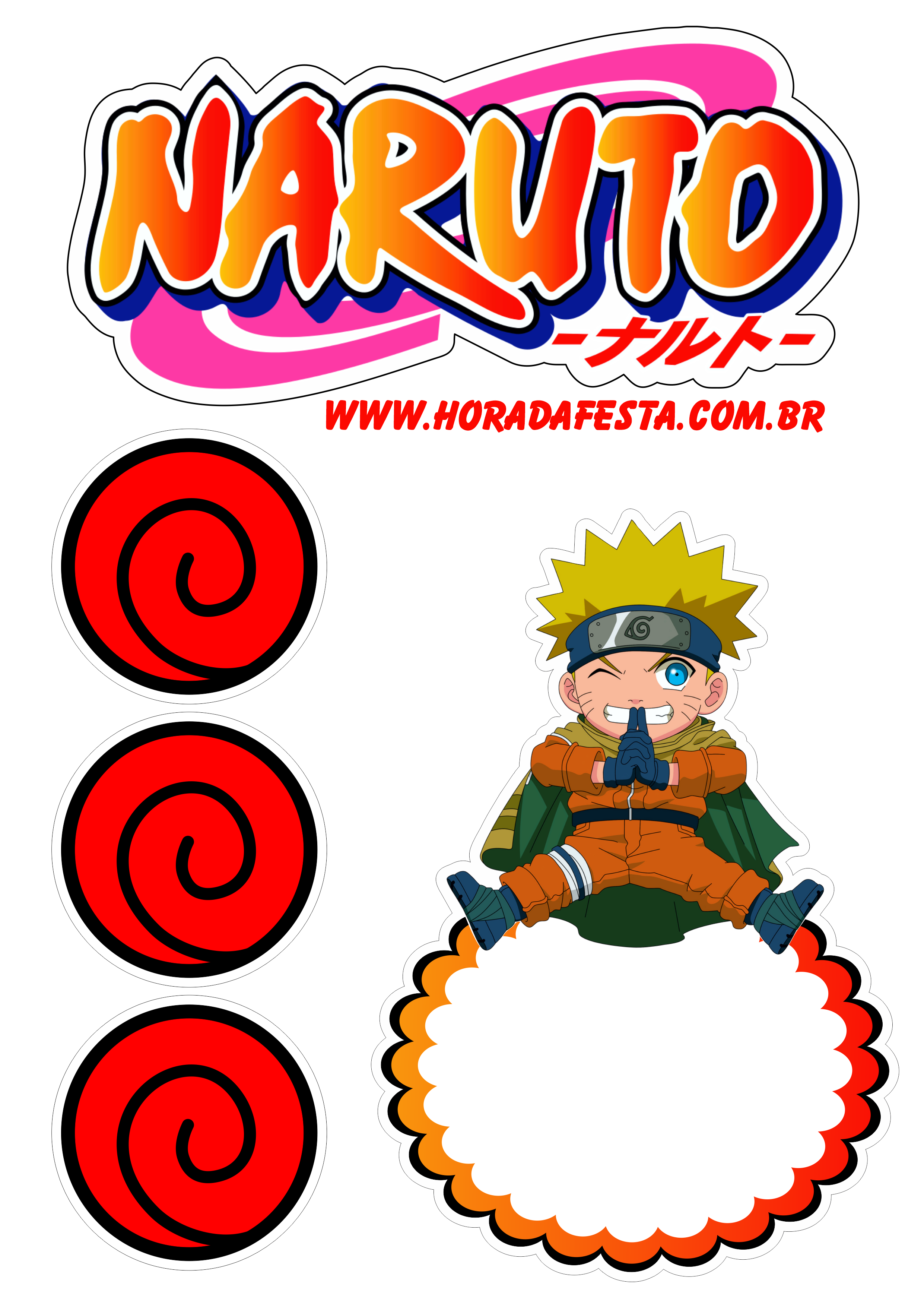Naruto clássico topo de bolo para imprimir festa infantil artigos de papelaria personalizados png