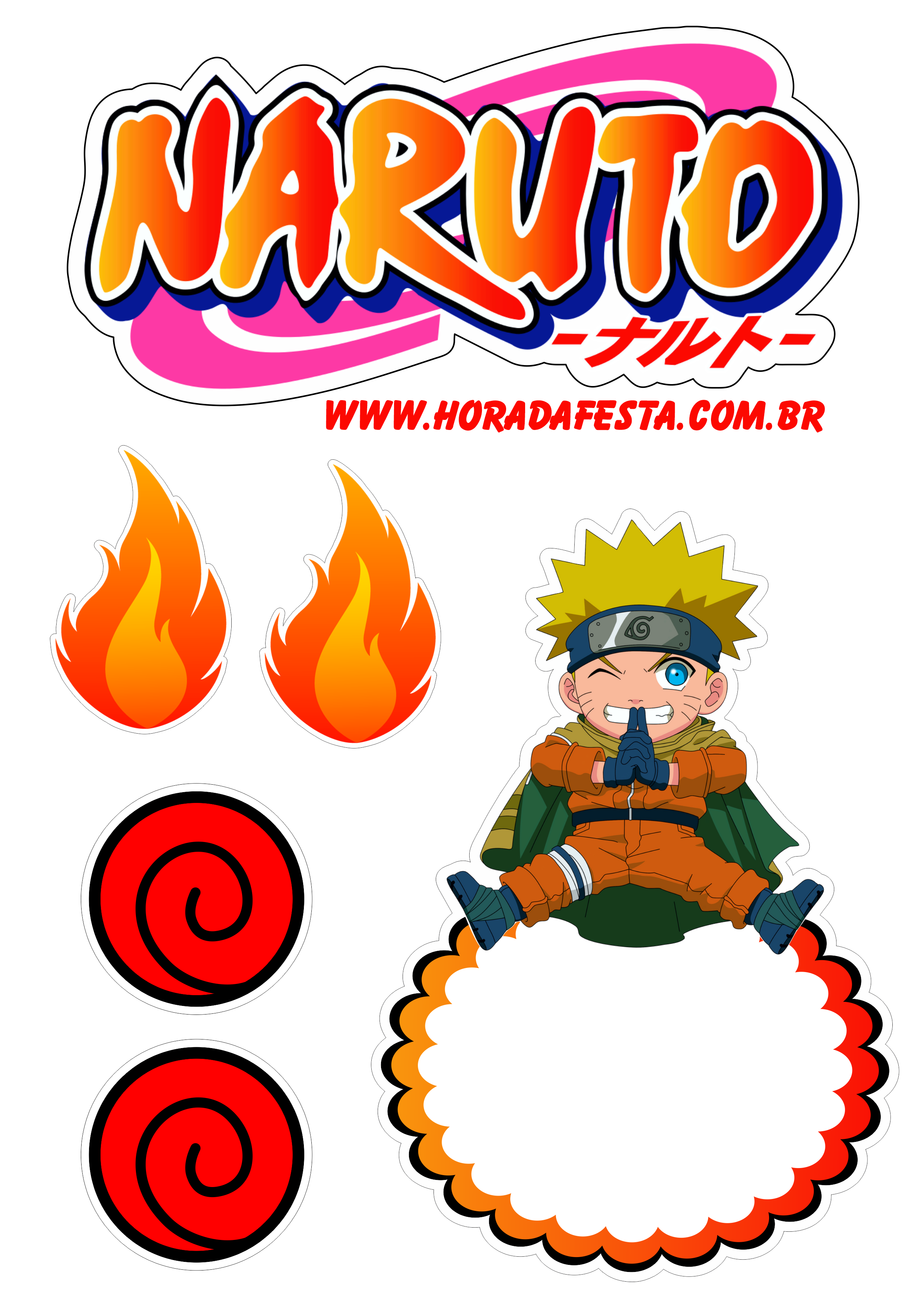 Naruto clássico topo de bolo para imprimir festa infantil artigos de papelaria renda extra com personalizados png