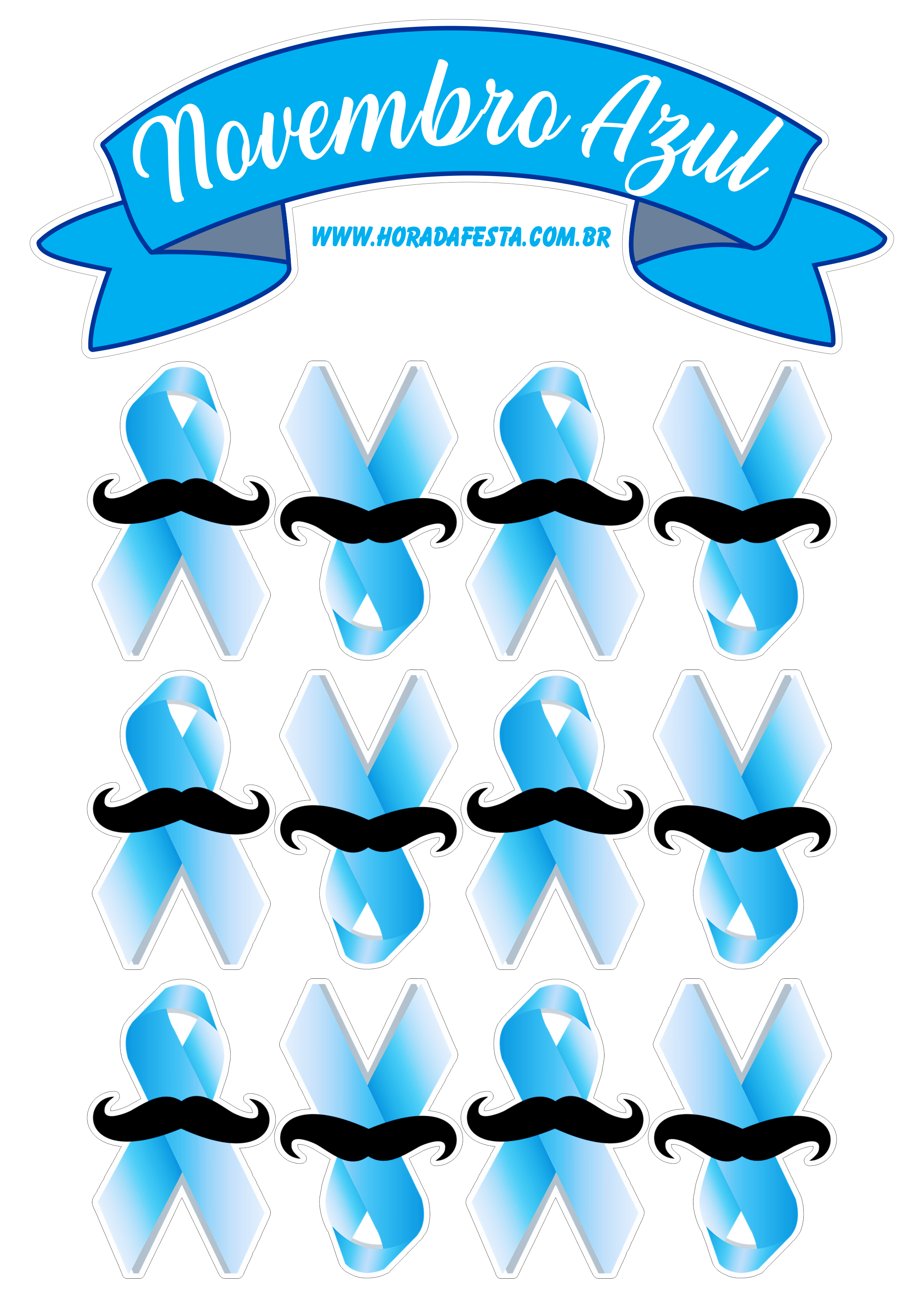 Novembro azul topo de bolo para imprimir mês de prevenção ao câncer de próstata artigos de papelaria png