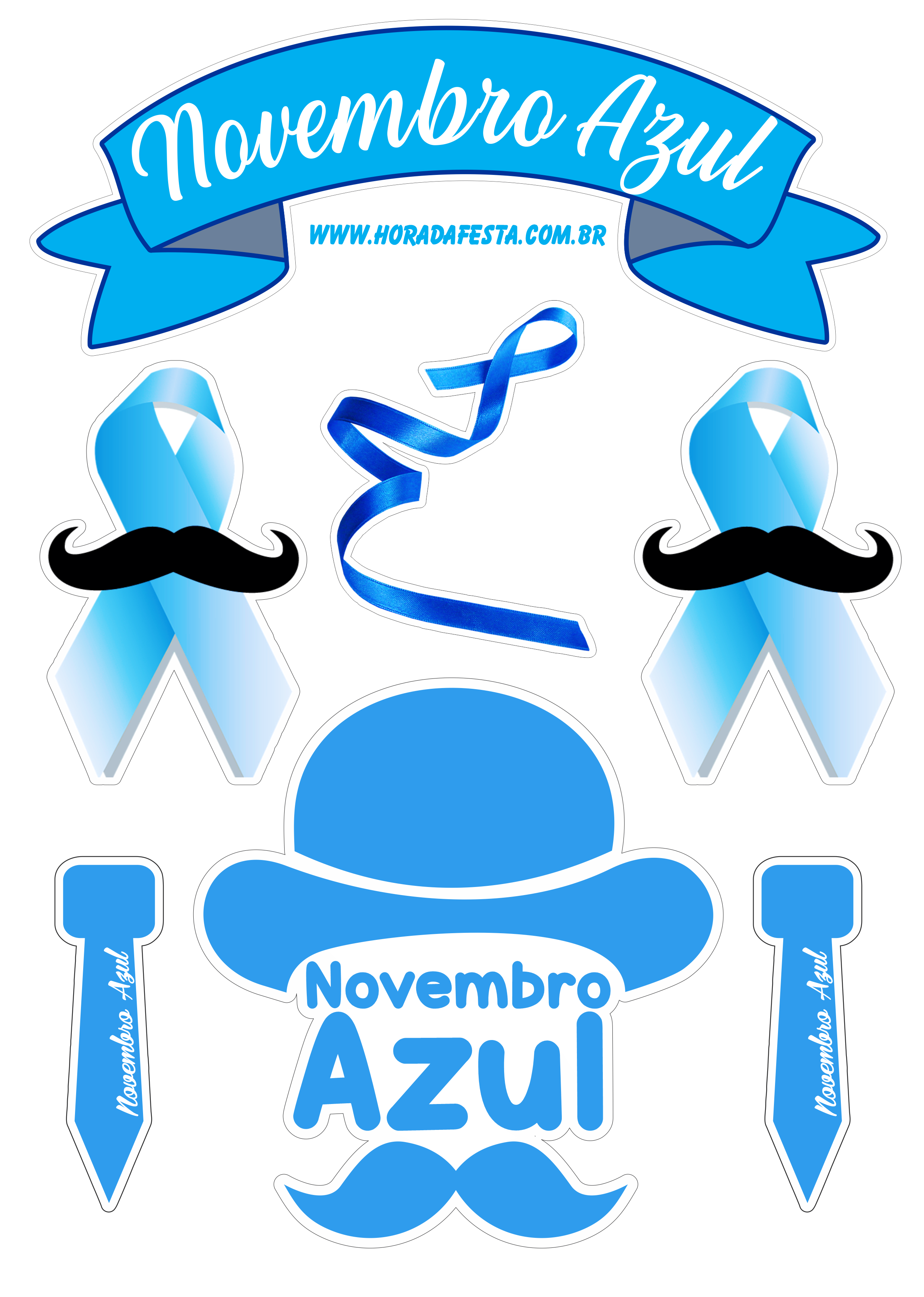 Novembro azul topo de bolo para imprimir mês de prevenção ao câncer de próstata saúde masculina png