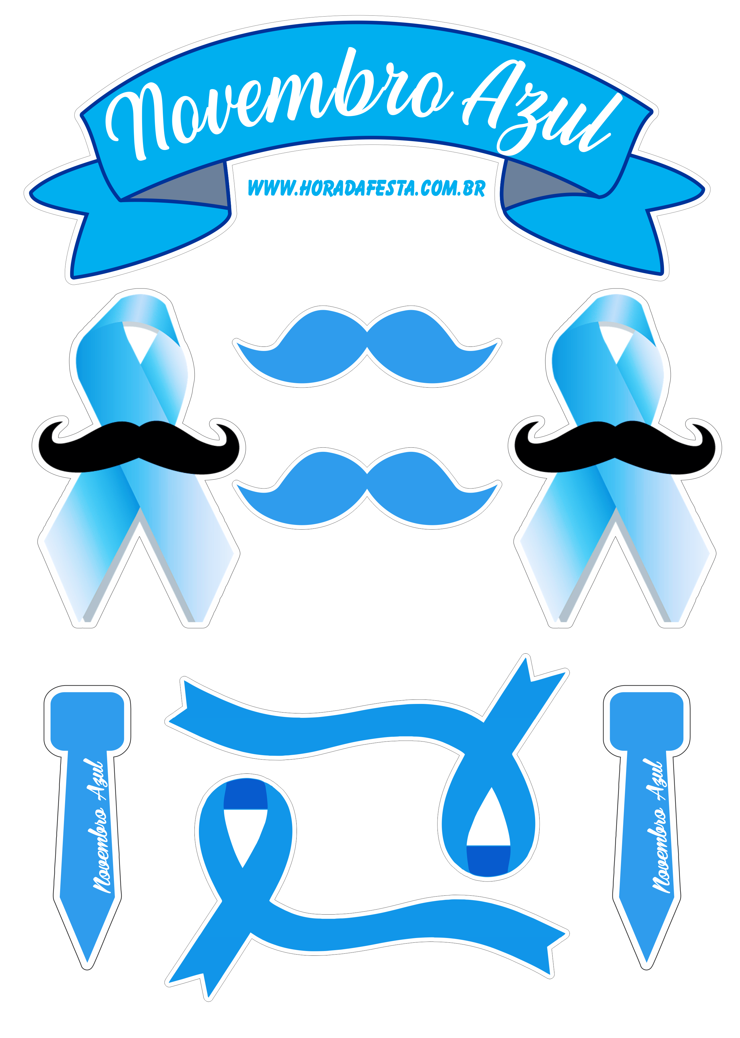 Novembro azul topo de bolo para imprimir mês de prevenção ao câncer de próstata saúde masculina fazendo a nossa festa png