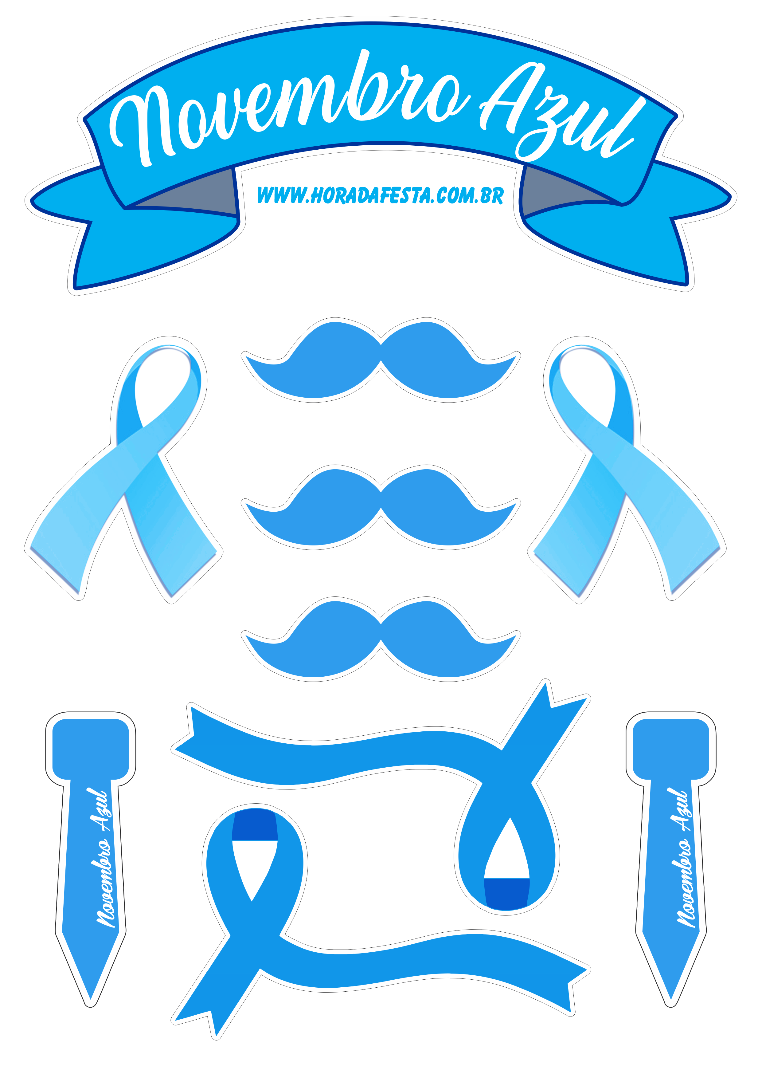 Novembro azul topo de bolo para imprimir mês de prevenção ao câncer de próstata saúde masculina festa pronta png