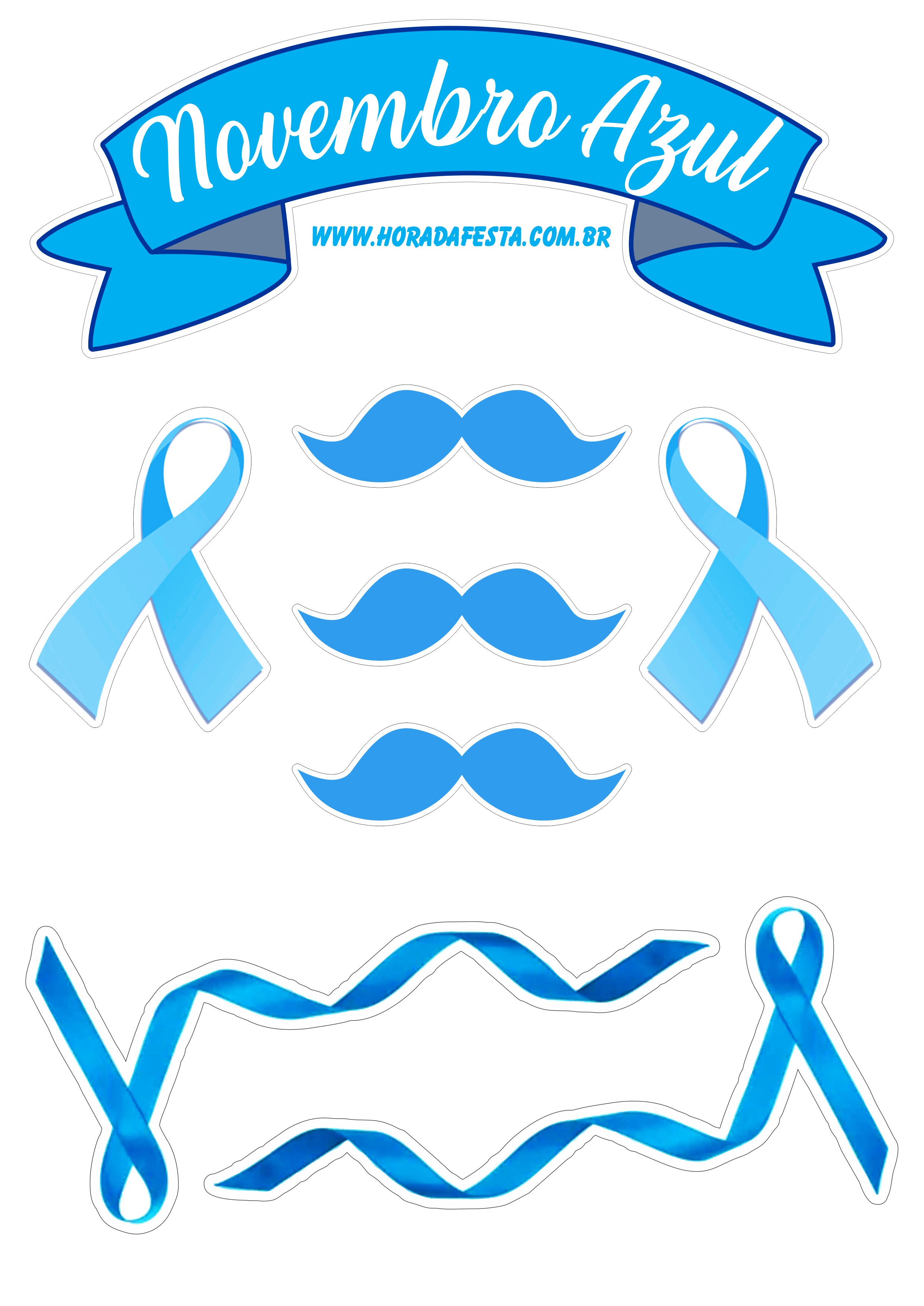 Novembro azul topo de bolo para imprimir mês de prevenção ao câncer de próstata saúde masculina renda extra com papelaria png