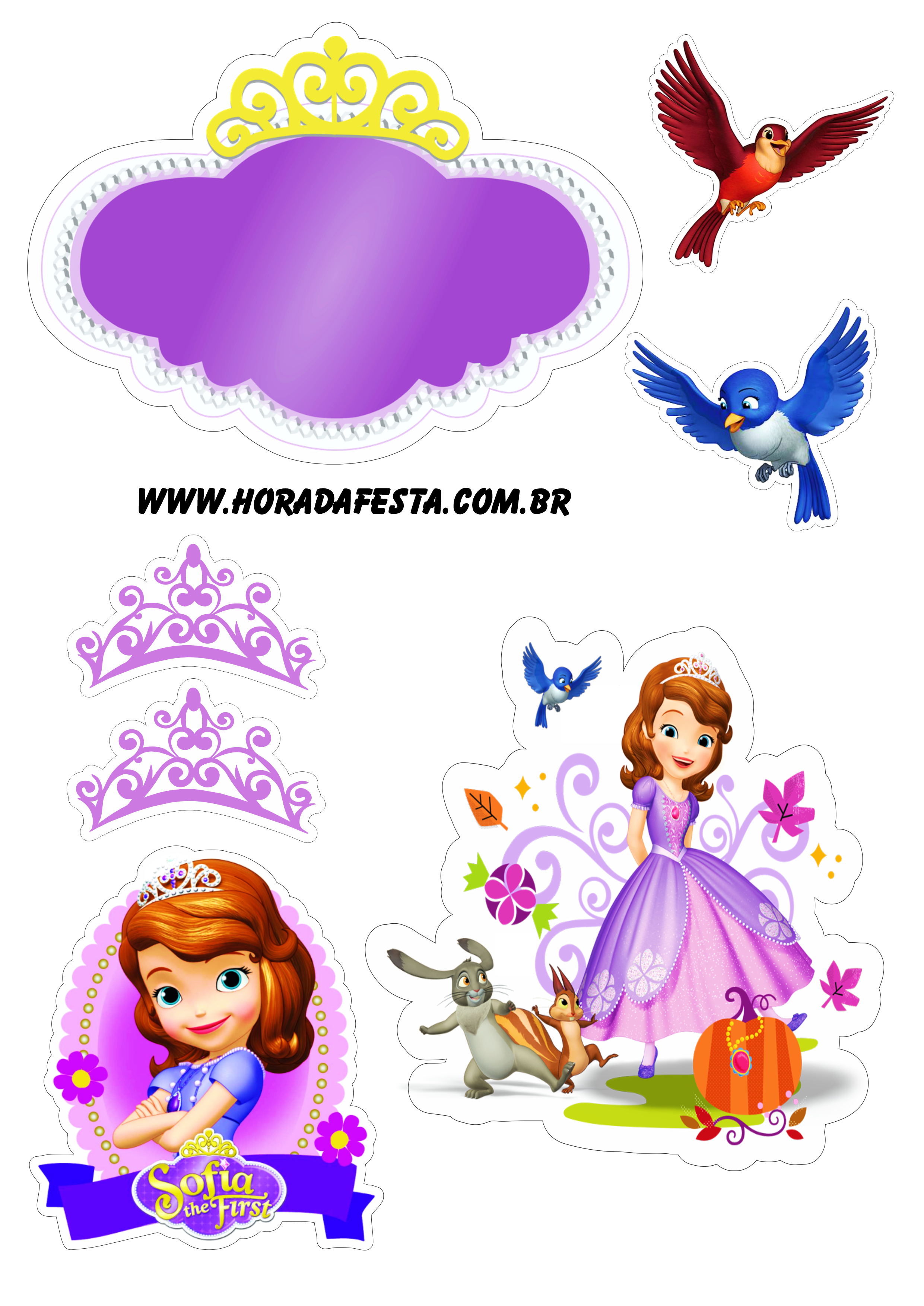 Princesinha Sofia topo de bolo para imprimir festa pronta animação disney junior artigos de papelaria png