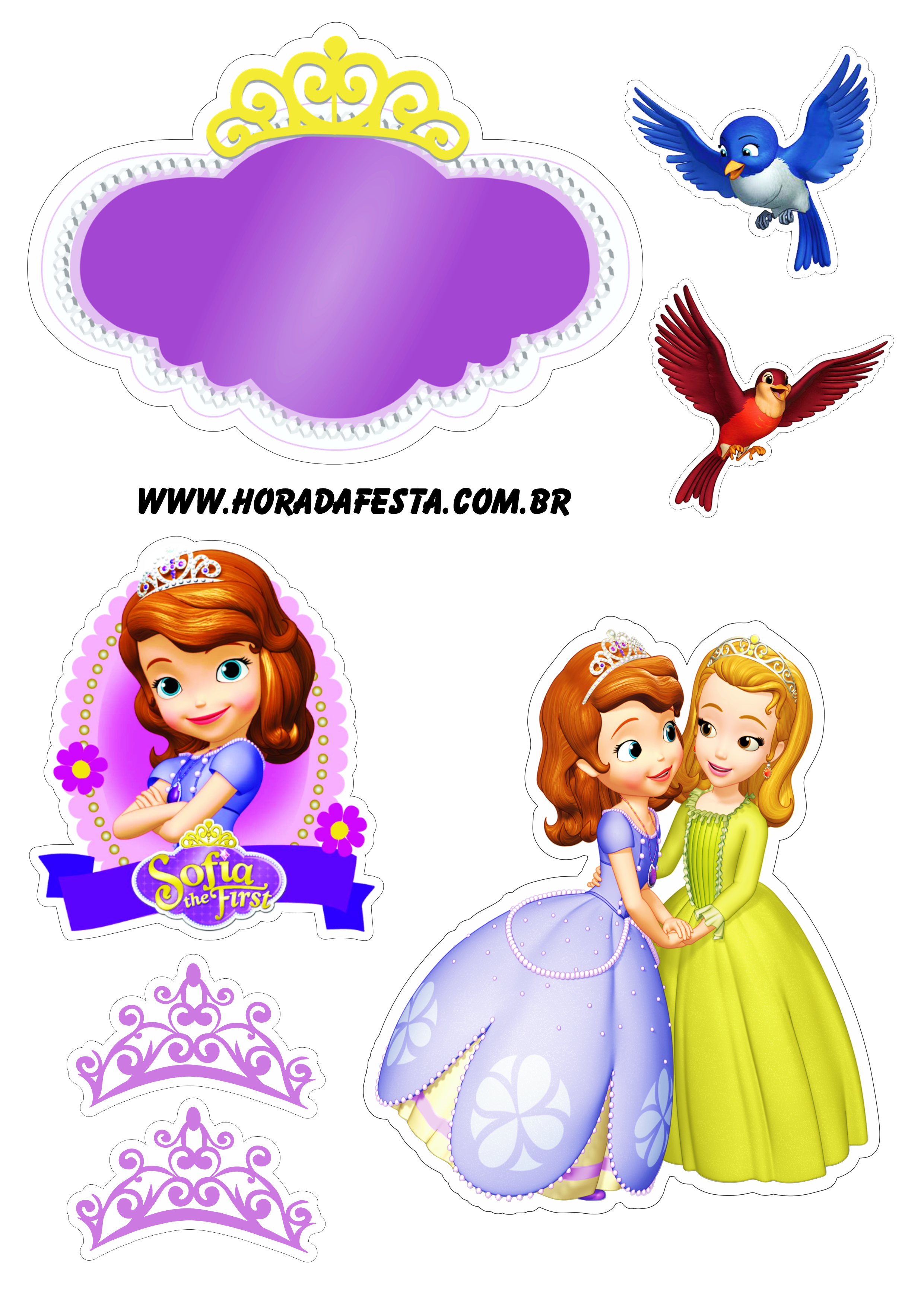 Princesinha Sofia topo de bolo para imprimir festa pronta animação disney junior artigos de papelaria renda extra png