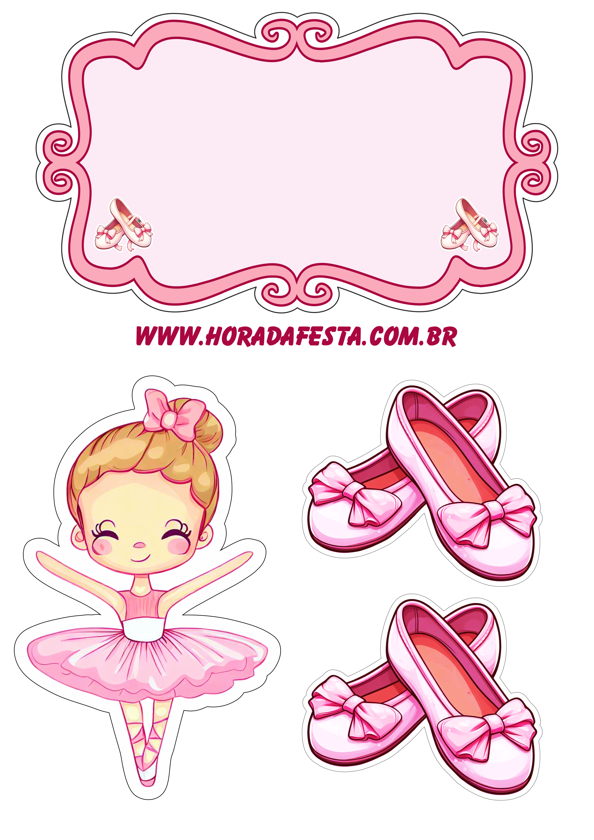 Topo de bolo para imprimir bailarina rosa pink sapatilhas png
