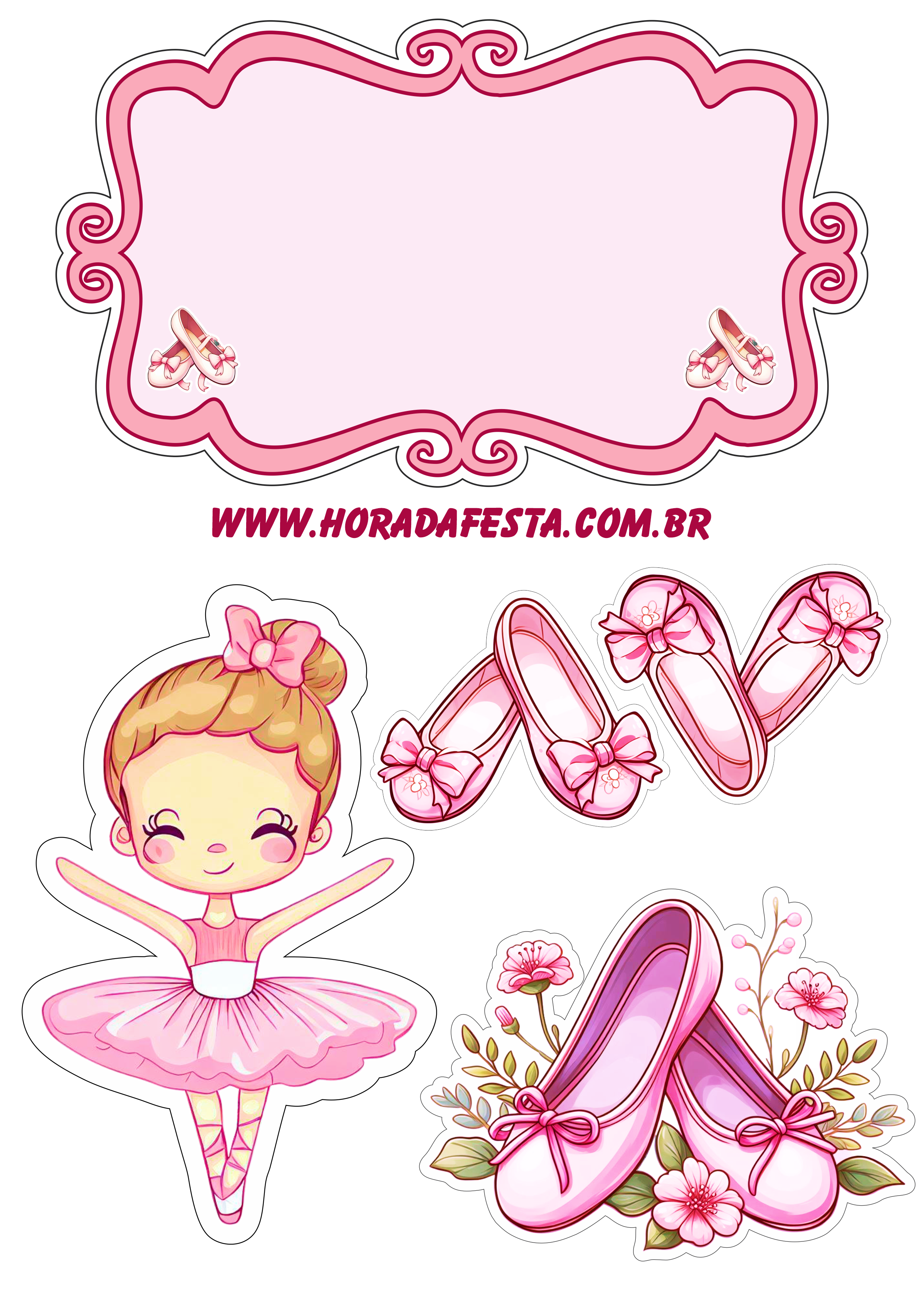Topo de bolo para imprimir bailarina rosa pink para imprimir renda extra com personalizados png