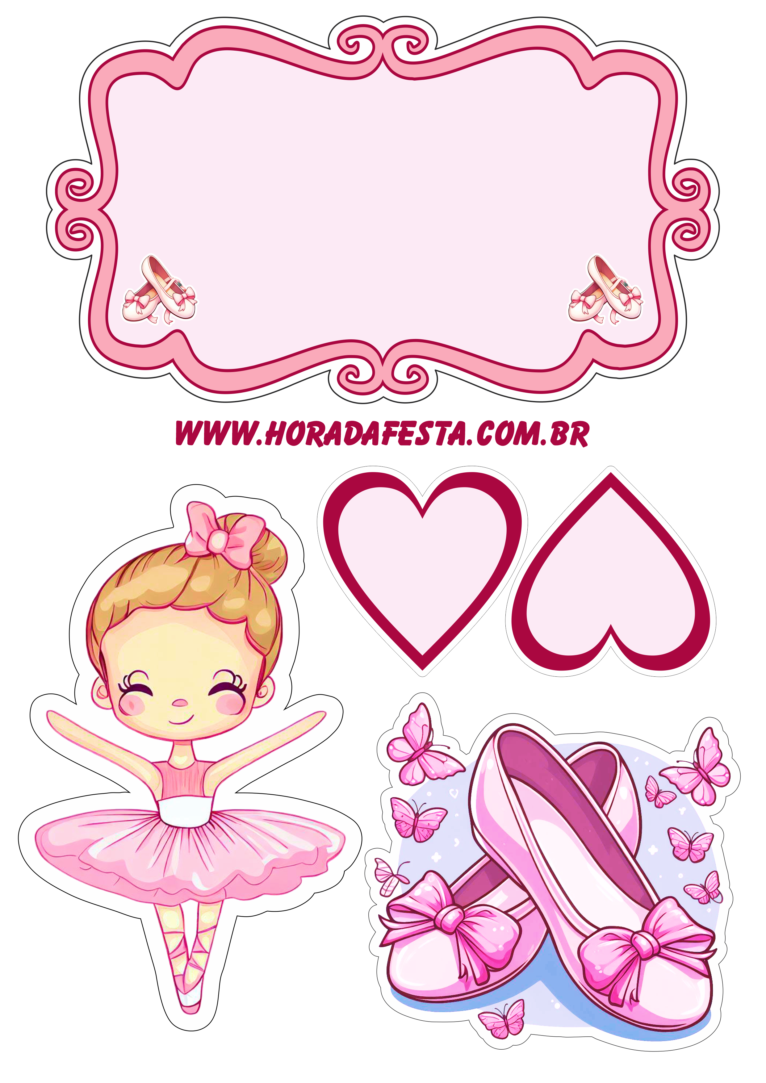 Topo de bolo para imprimir bailarina rosa pink para imprimir renda extra com personalizados design png