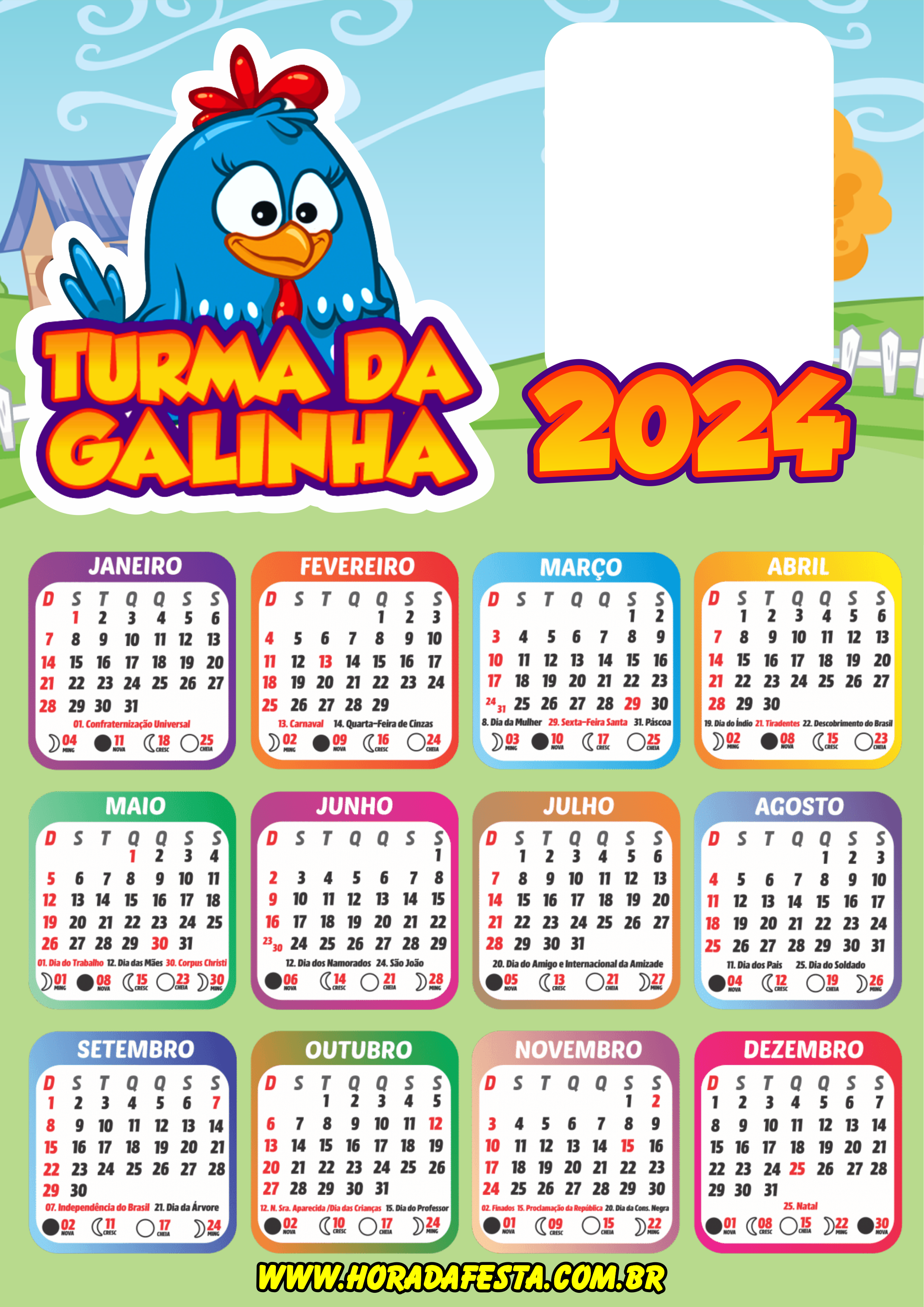 Galinha pintadinha calendário 2024 porta retrato png