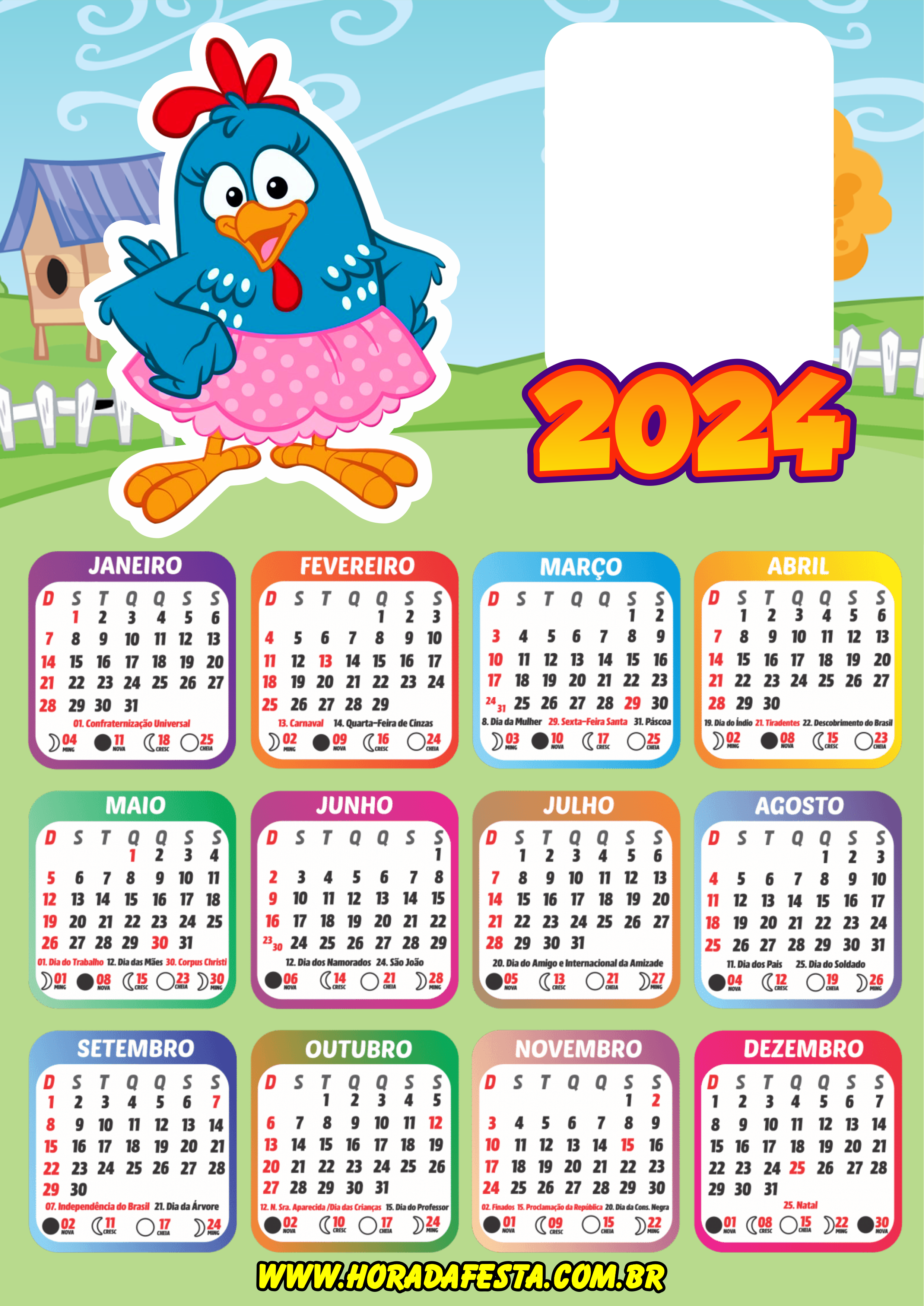Galinha pintadinha calendário 2024 porta retrato papelaria criativa png