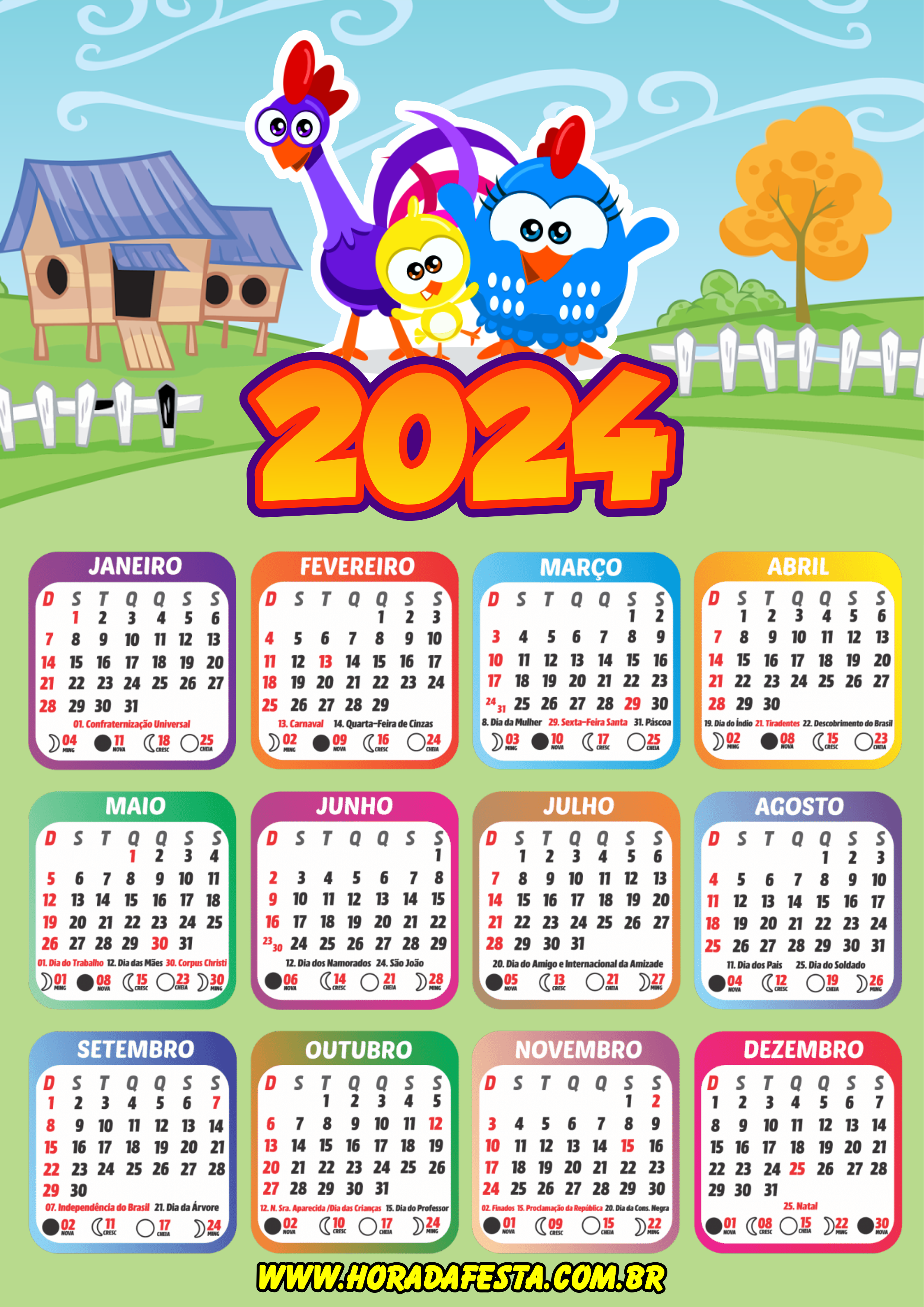 Galinha pintadinha calendário 2024 renda extra com personalizados png