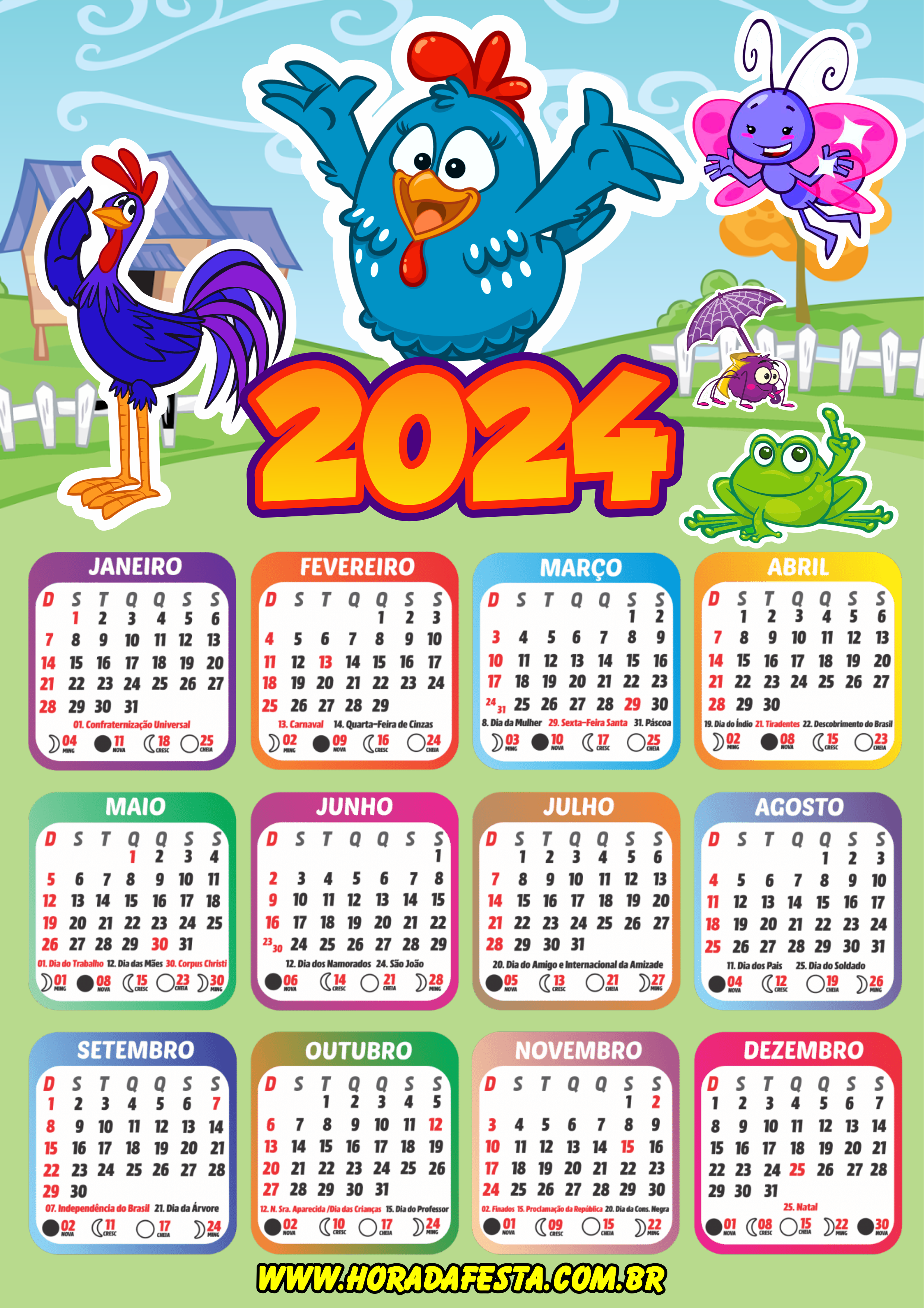 Galinha pintadinha calendário 2024 desenho infantil datas png