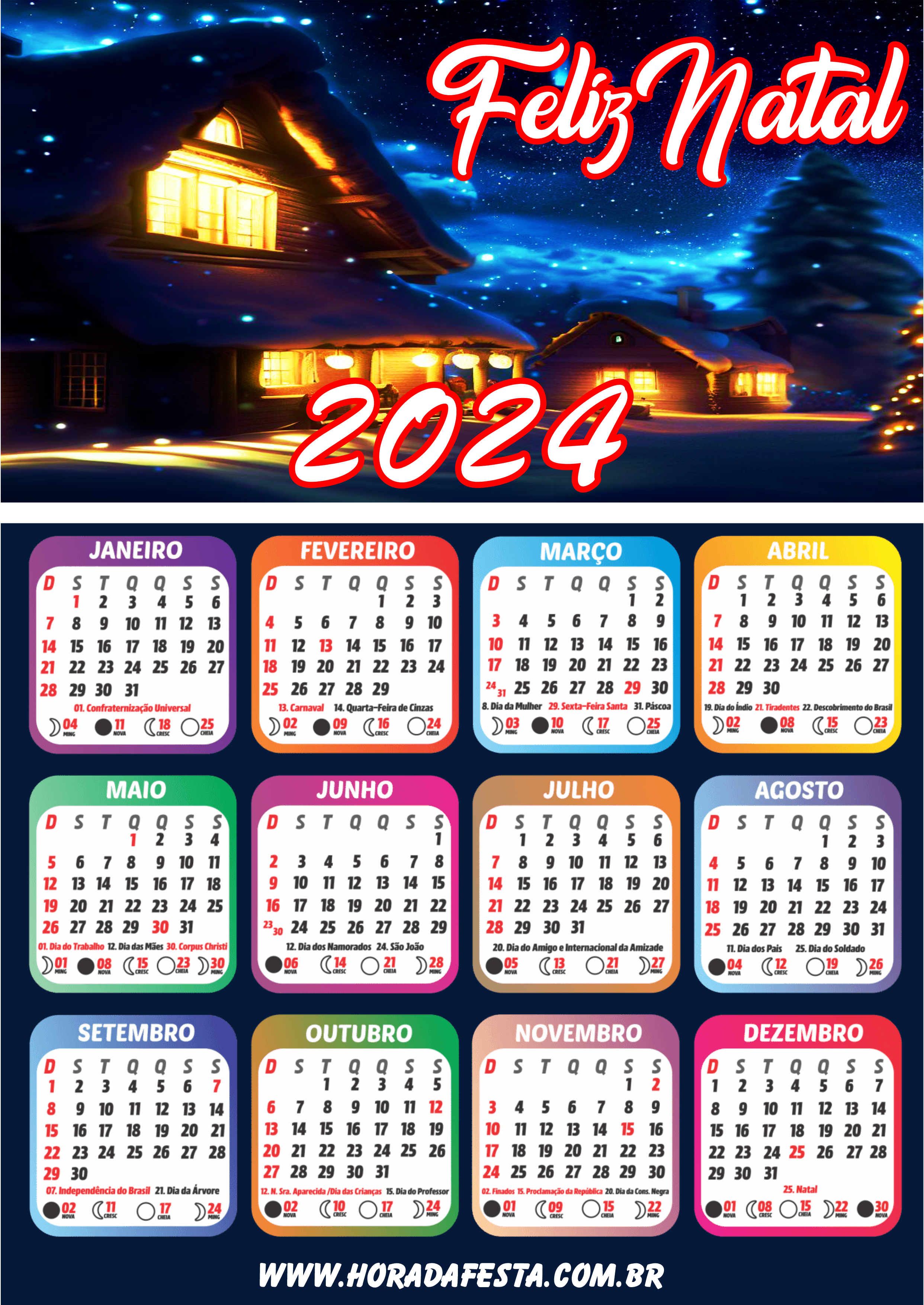 Calendário 2024 feliz natal png