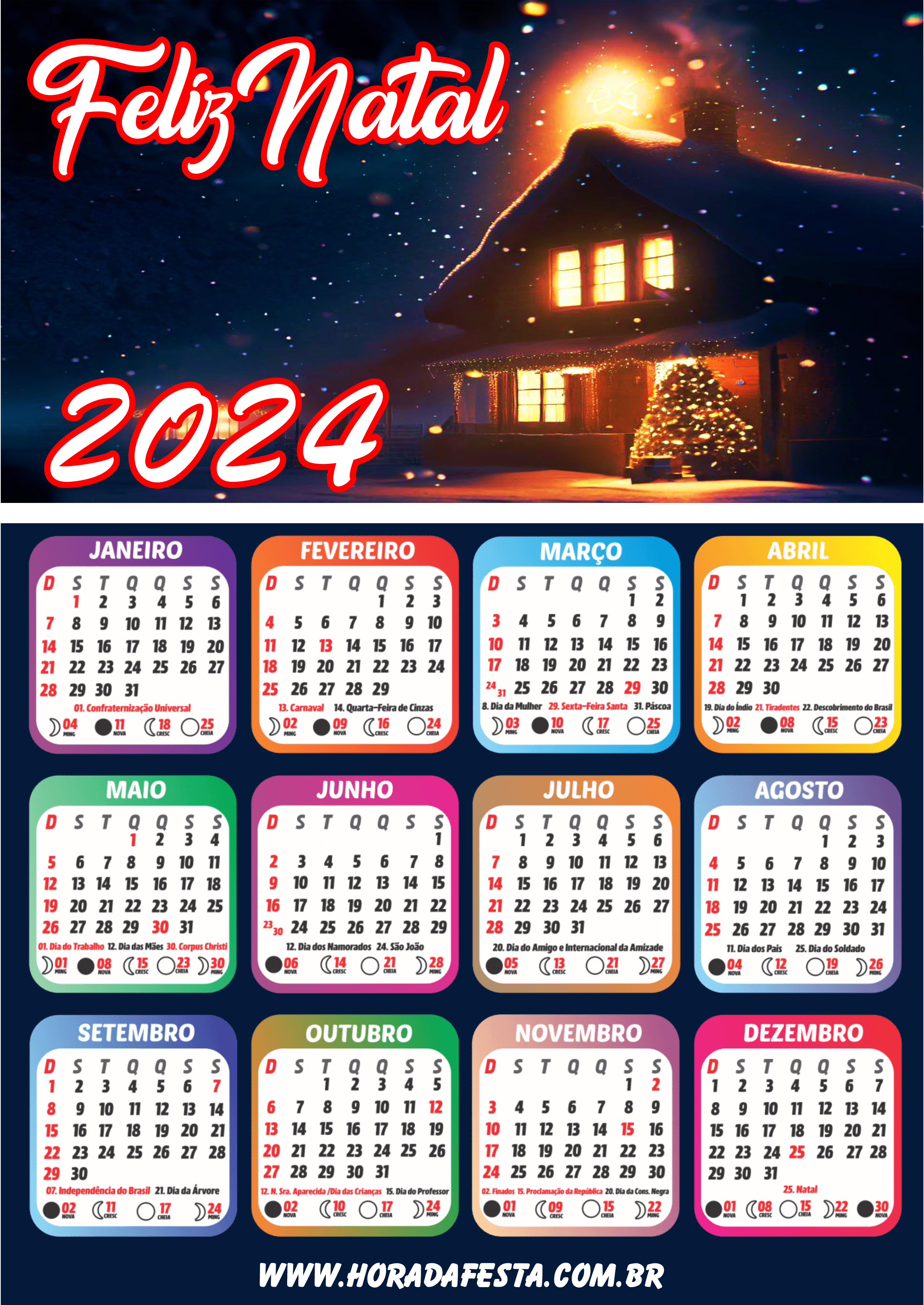 Calendário 2024 feliz natal personalizado png
