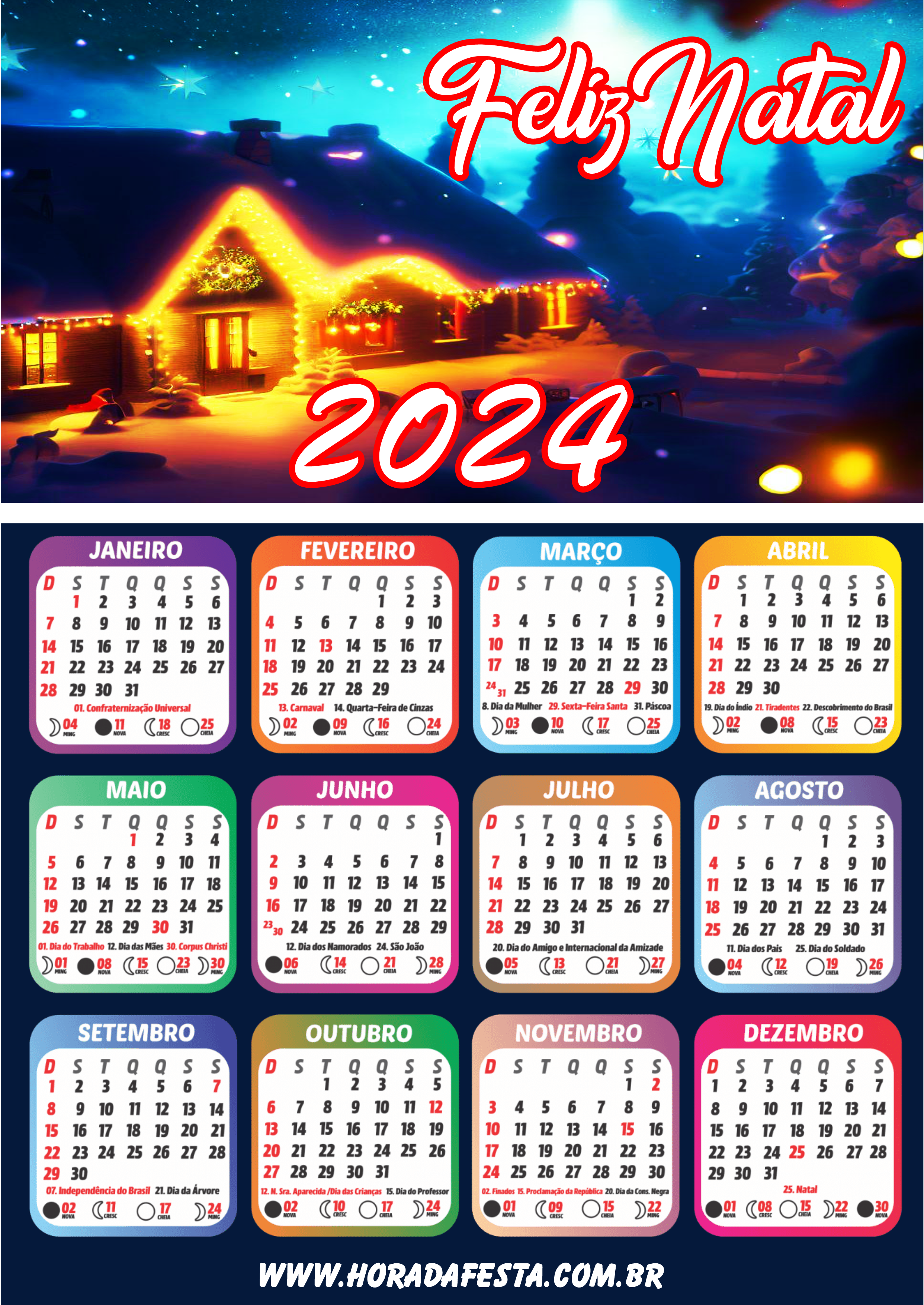 Calendário 2024 feliz natal fazendo a nossa festa png