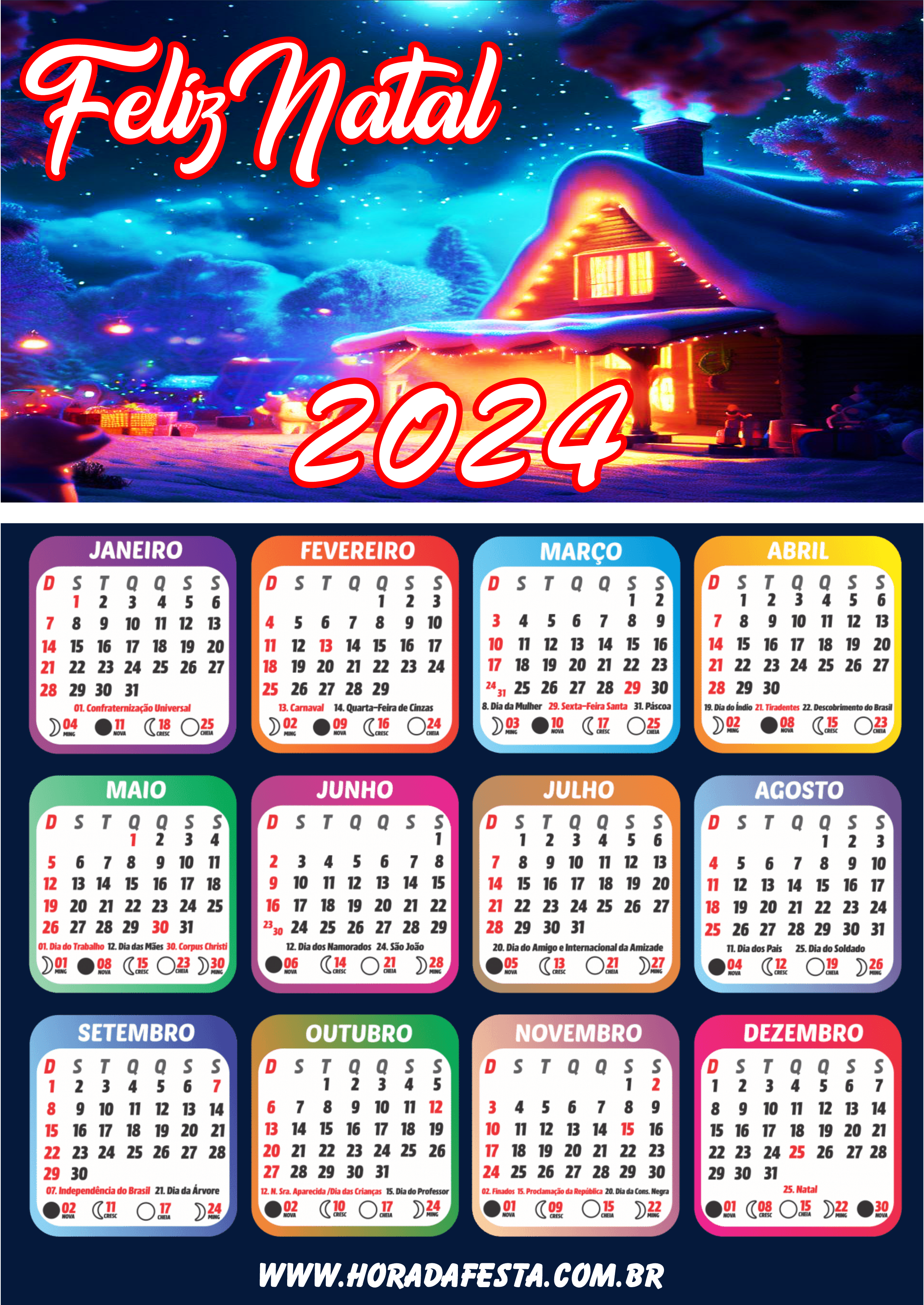 Calendário 2024 feliz natal artigos de papelaria png