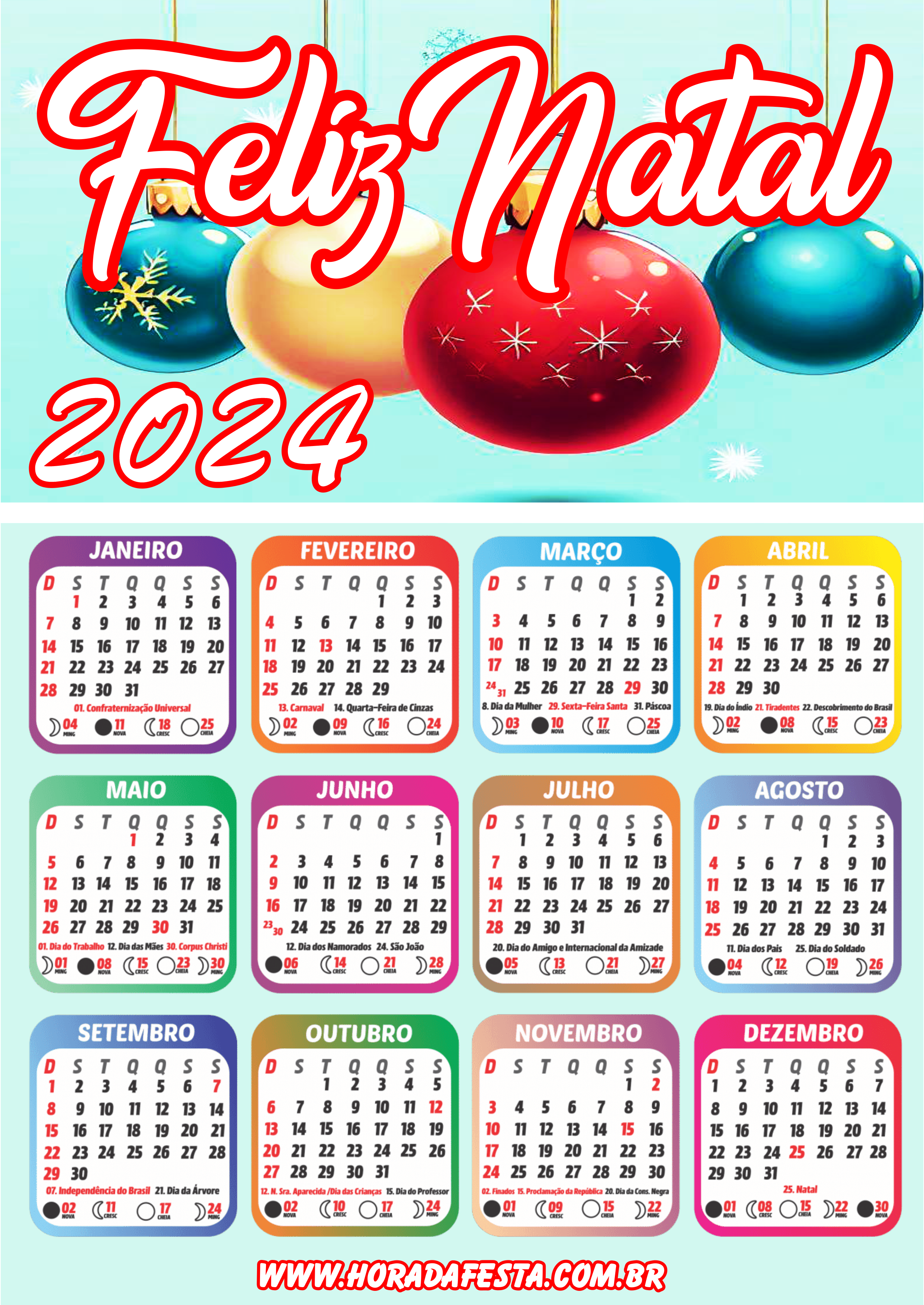 Calendário 2024 feliz natal artigos de papelaria design png