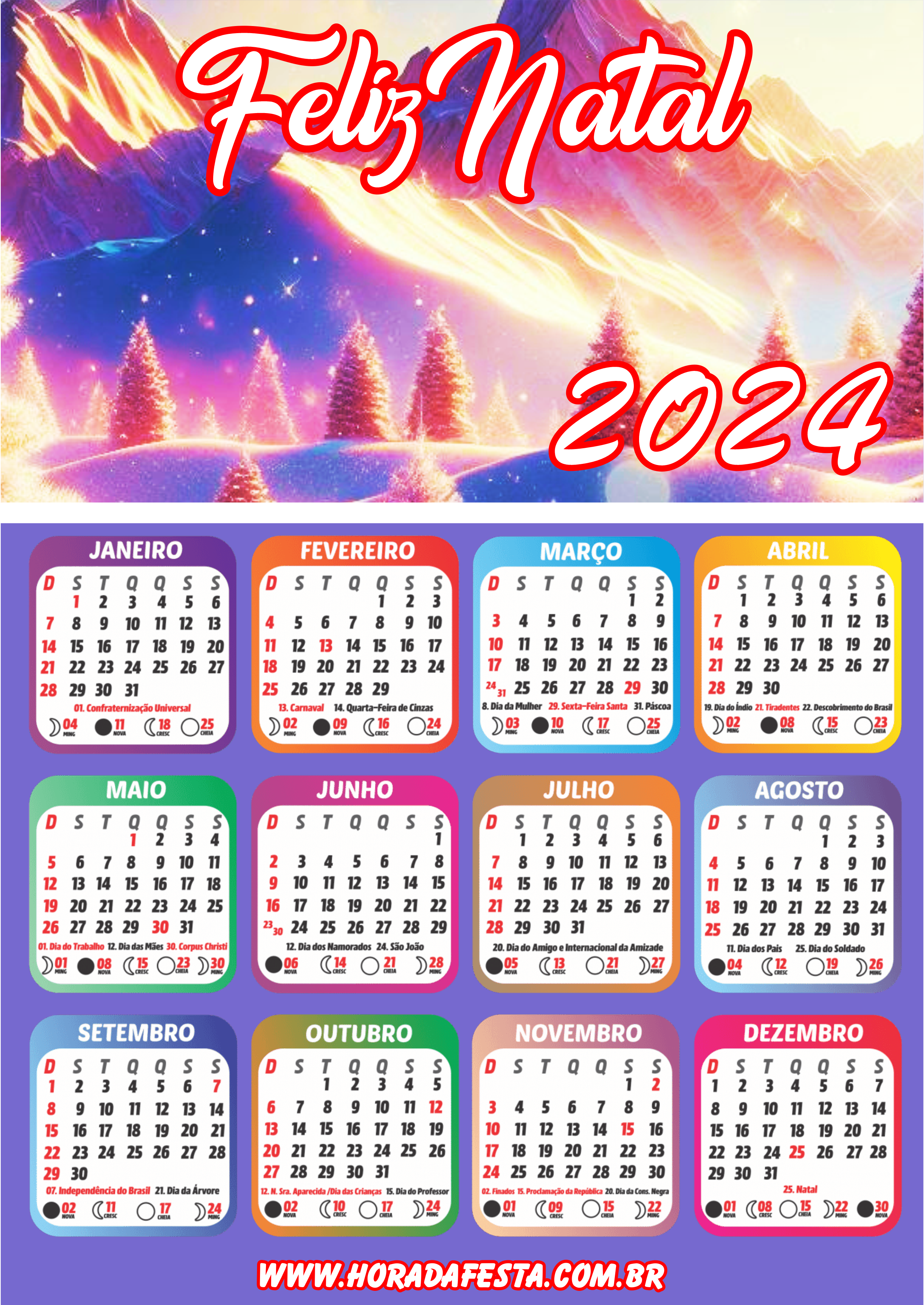 Calendário 2024 feliz natal cenário artigos de papelaria artes gráficas png