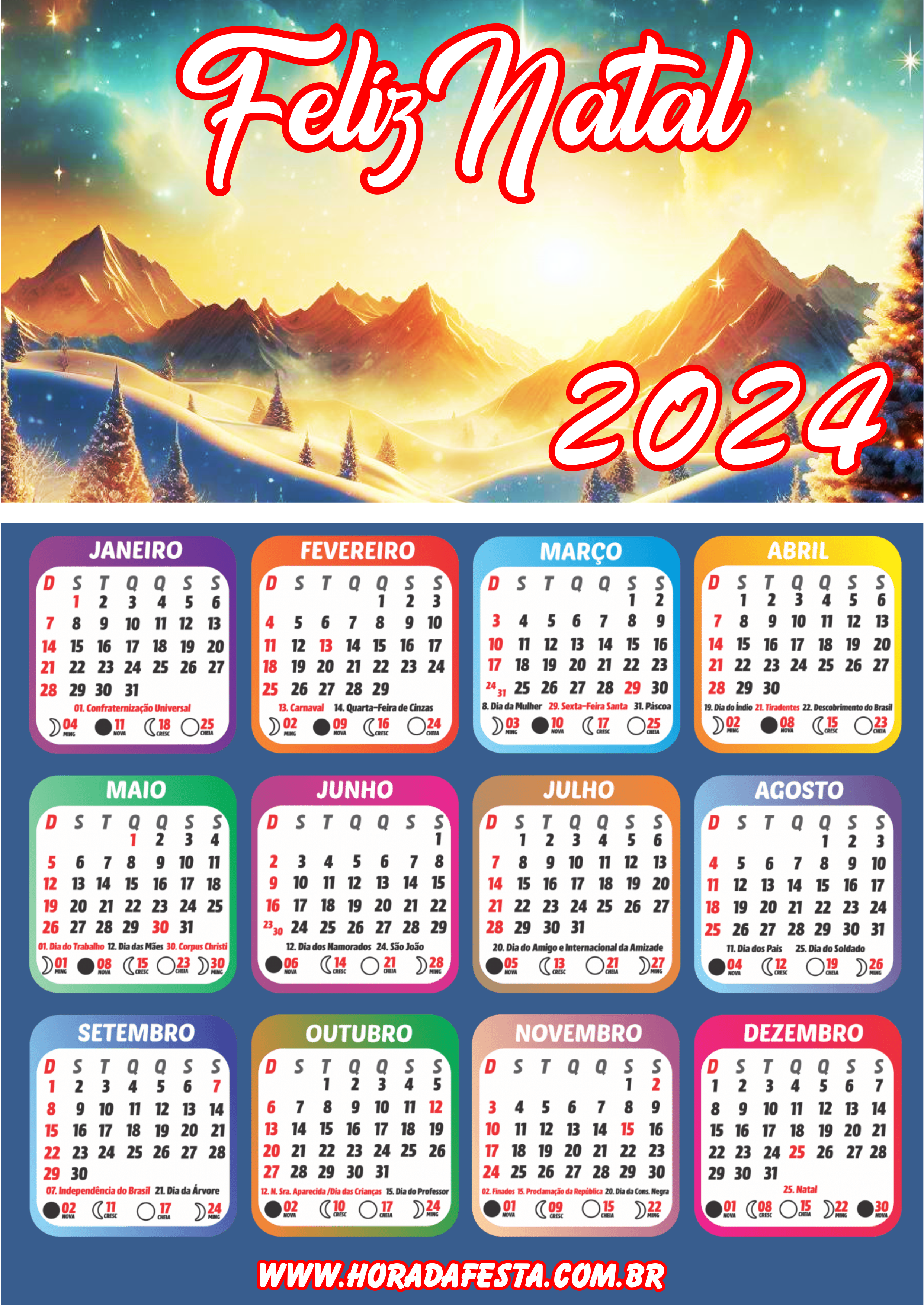Calendário 2024 feliz natal artigos de papelaria artes gráficas pack de imagens renda extra com personalizados png