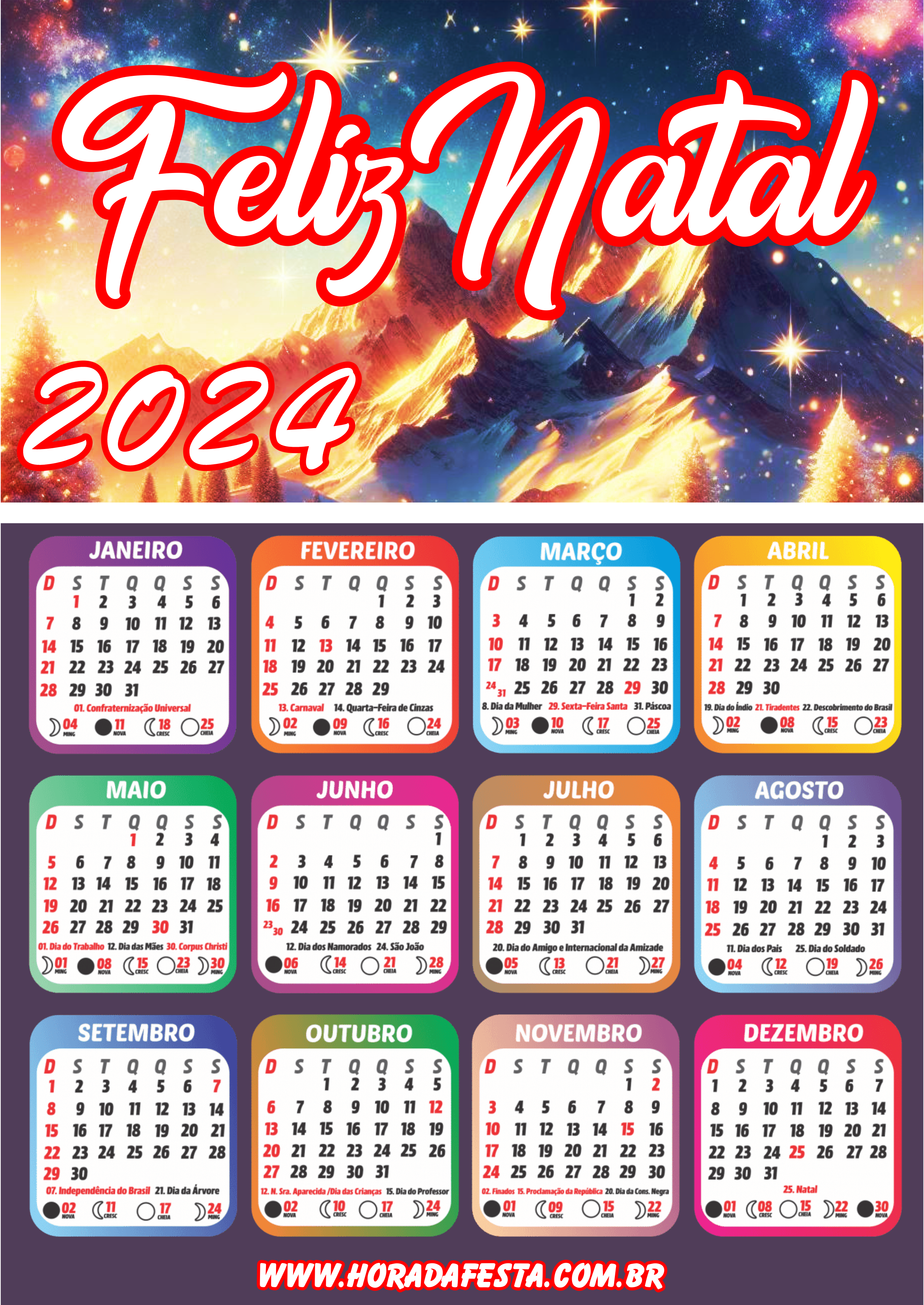 Calendário 2024 feliz natal artigos de papelaria artes gráficas pack de imagens renda extra com personalizados design png