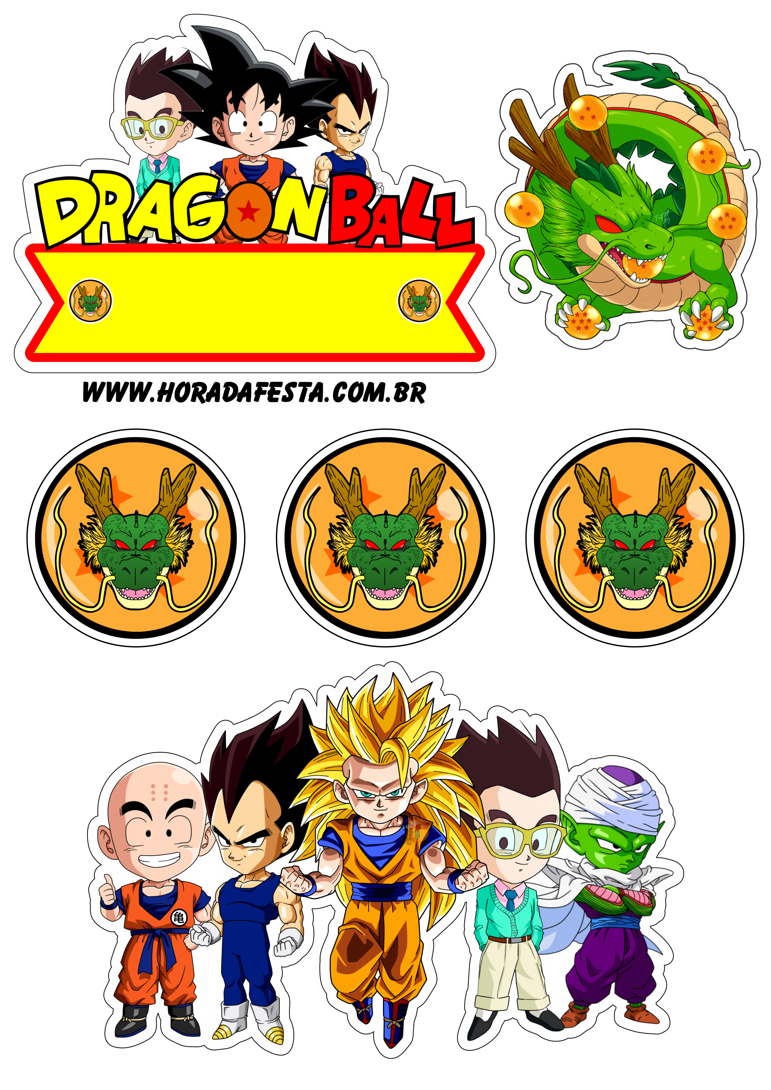 Dragon ball Z decoração de aniversário topo de bolo para imprimir png